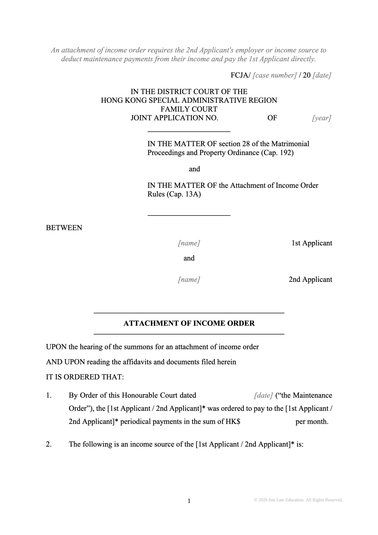 Form DO-62: Attachment of Income Order (JA)