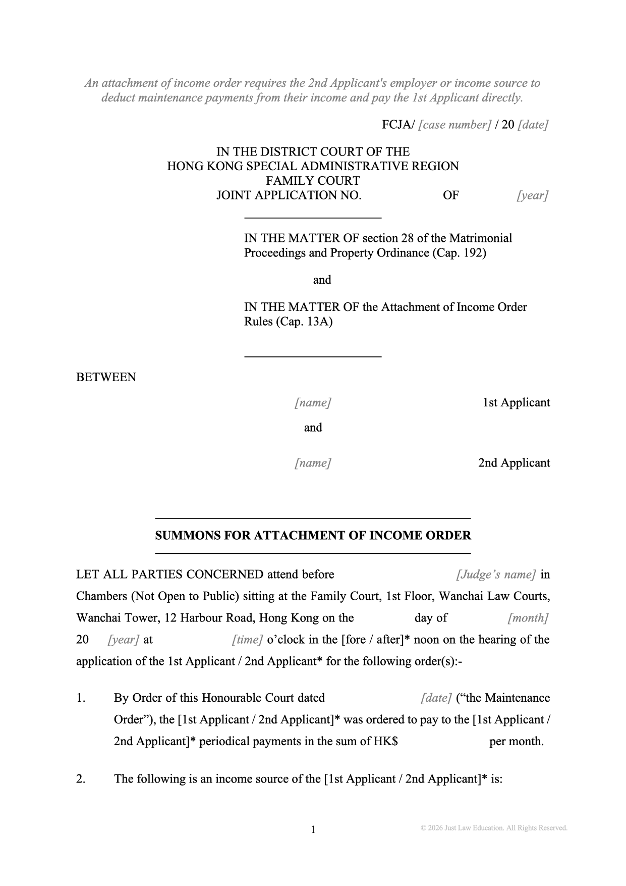 Form SUM-49: Summons — Attachment of Income Order (JA)