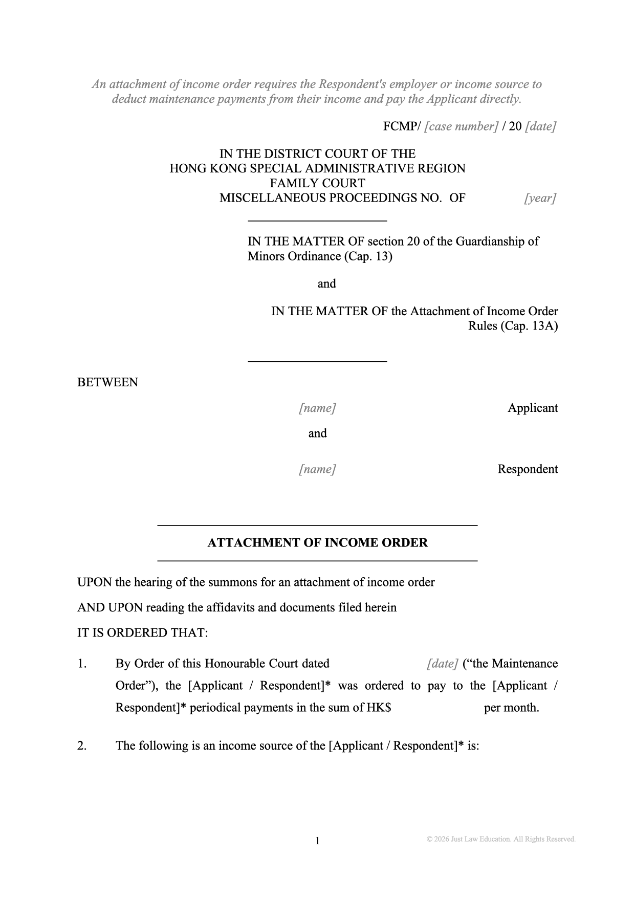 Form DO-64: Attachment of Income Order (Unmarried)