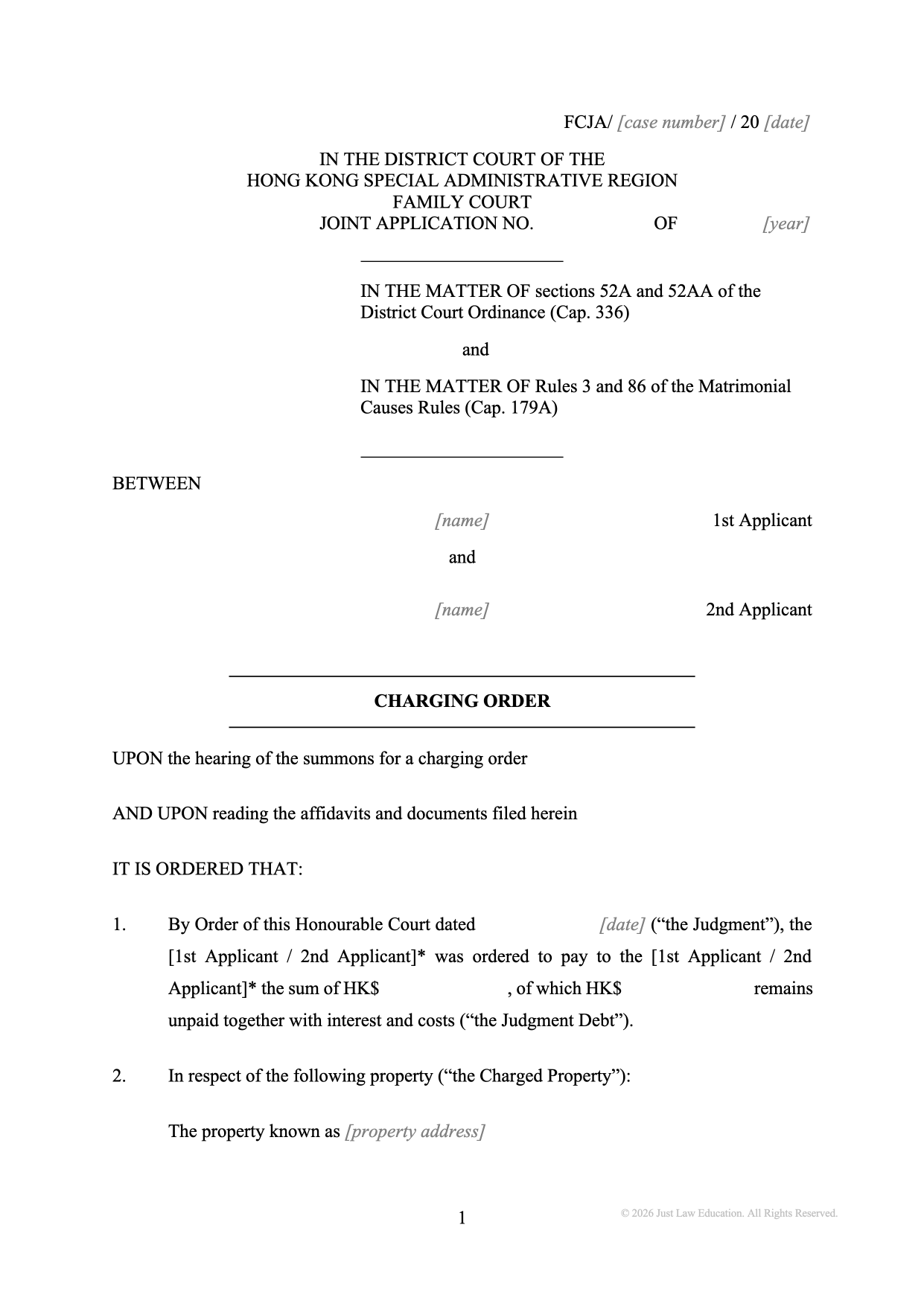 Form DO-65: Charging Order on Property (JA)