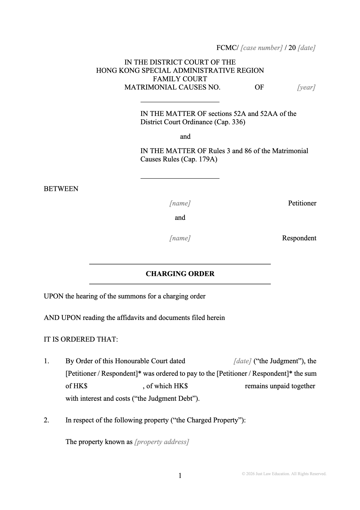 Form DO-66: Charging Order on Property (Matrimonial)
