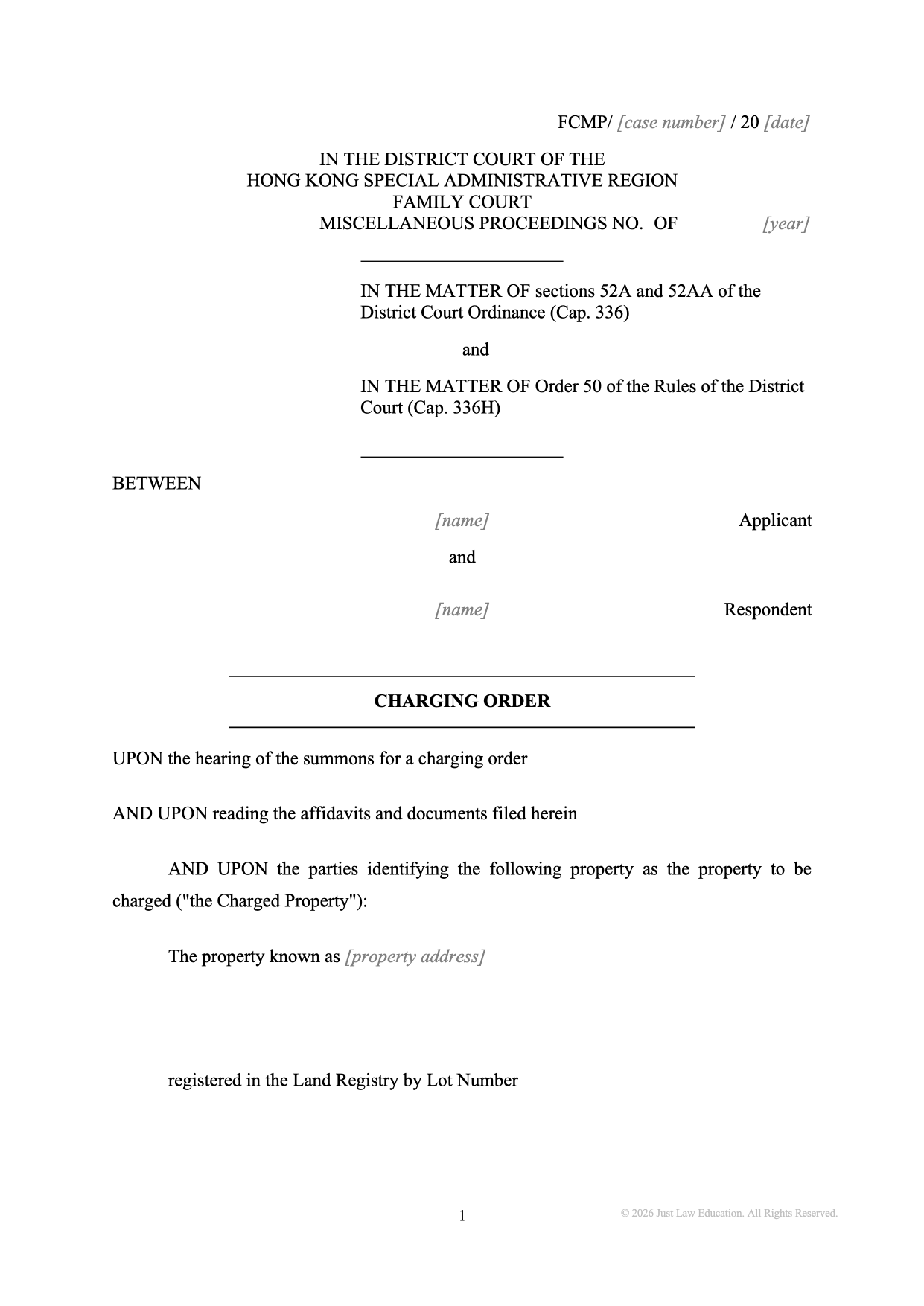 Form DO-67: Charging Order on Property (Unmarried)