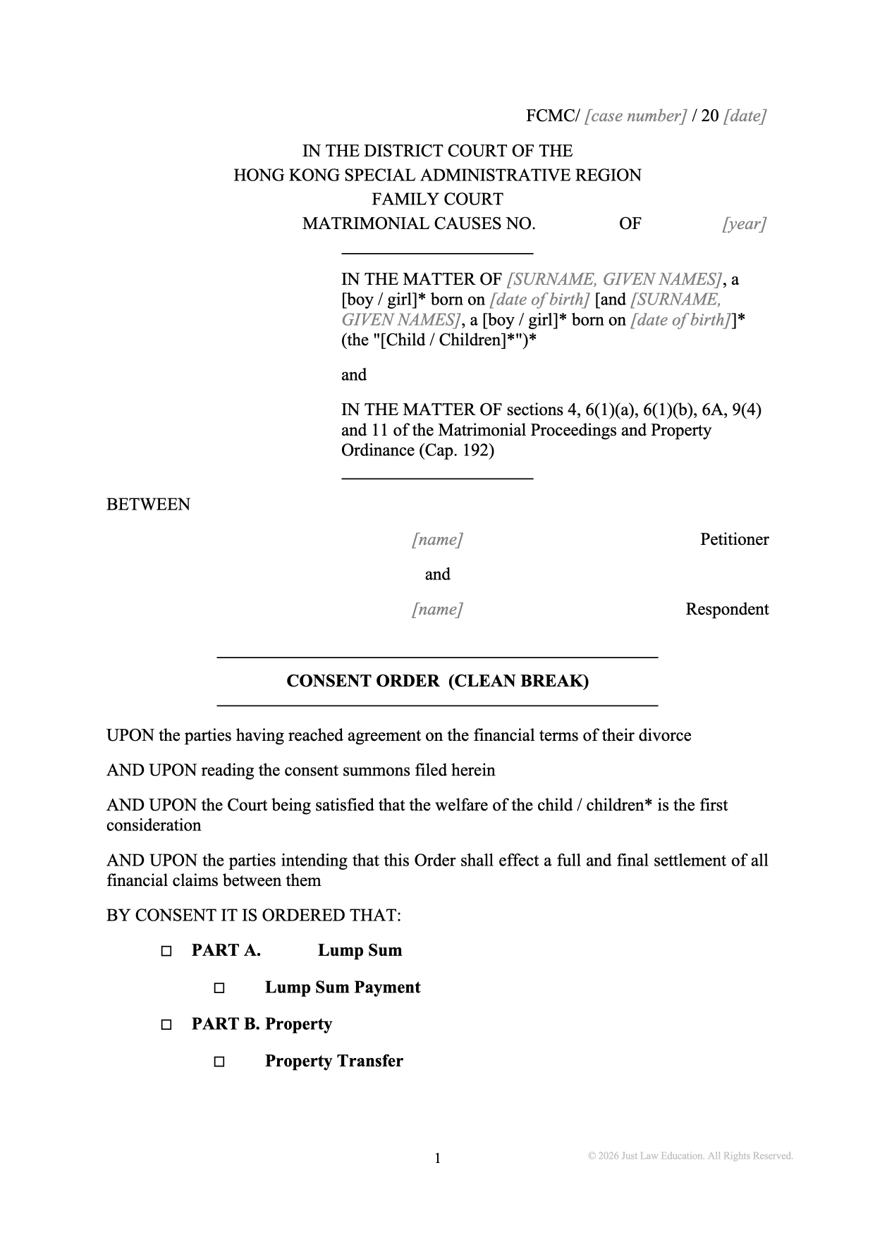 Form DO-17: Clean Break (Matrimonial)