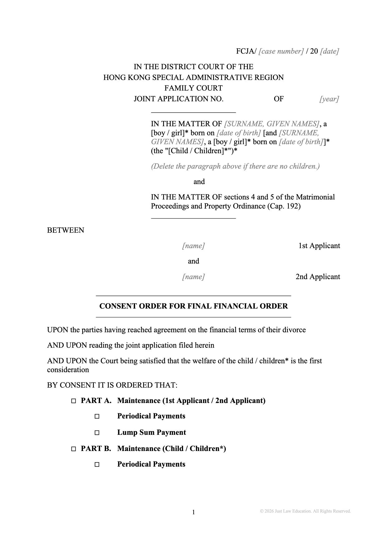 Form DO-19: Consent to Final Financial Order (JA)