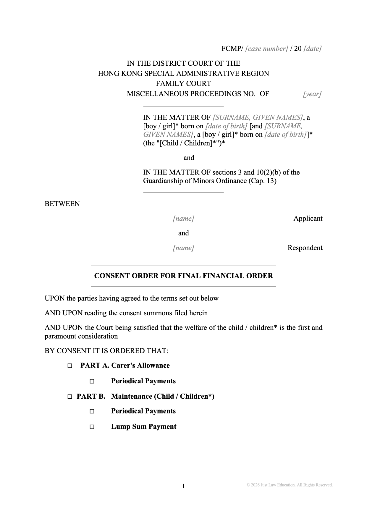 Form DO-21: Consent to Final Financial Order (Unmarried)