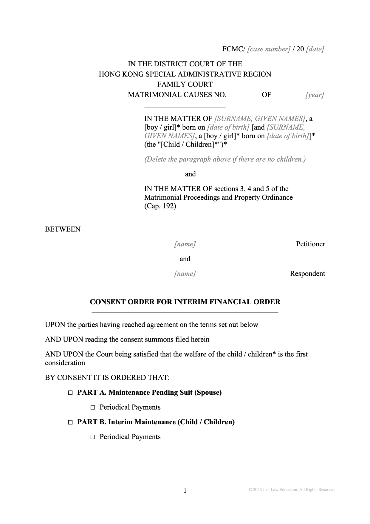 Form DO-23: Consent to Interim Financial Order (Matrimonial)