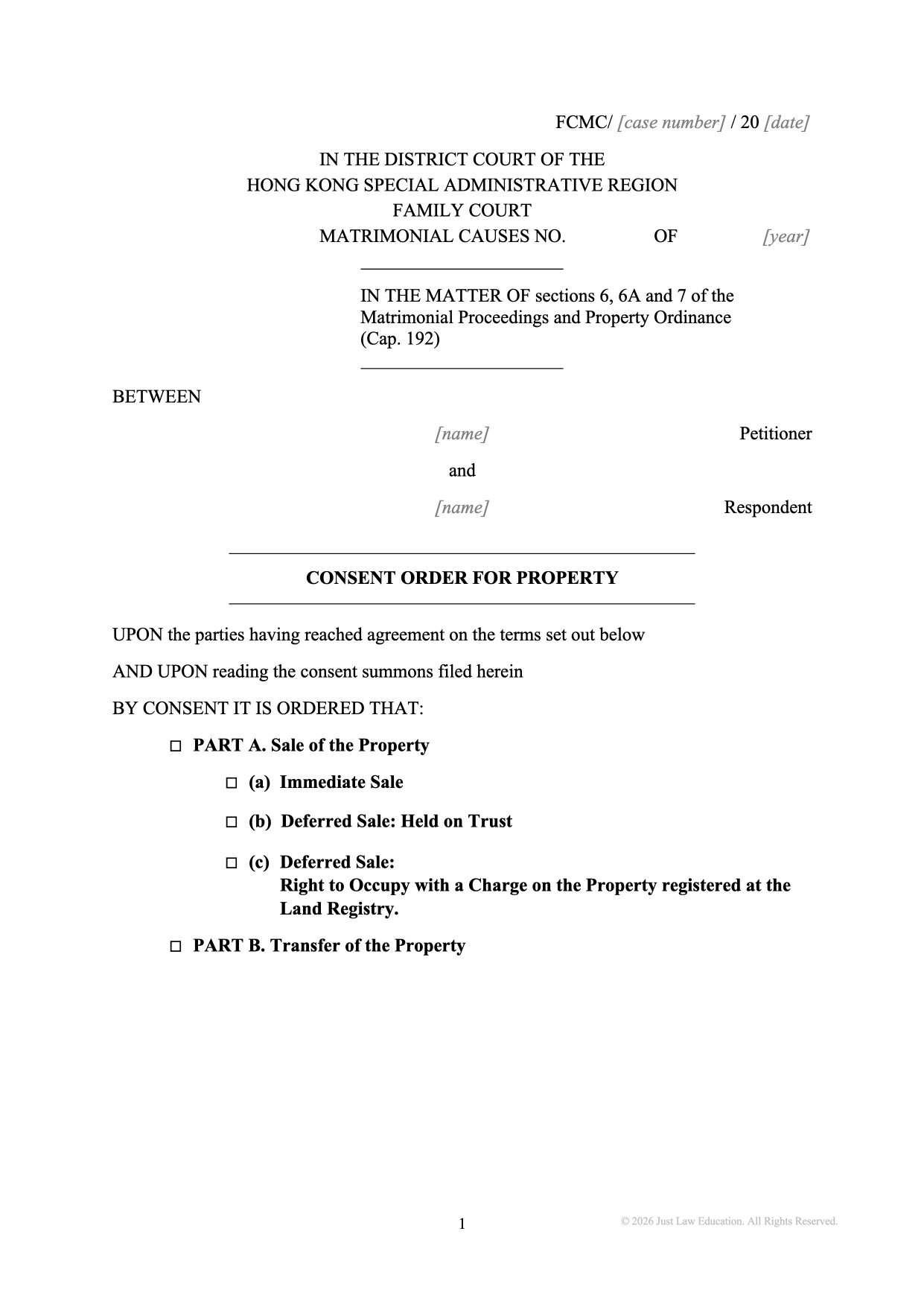 Form DO-42: Consent to Property Order (Matrimonial)