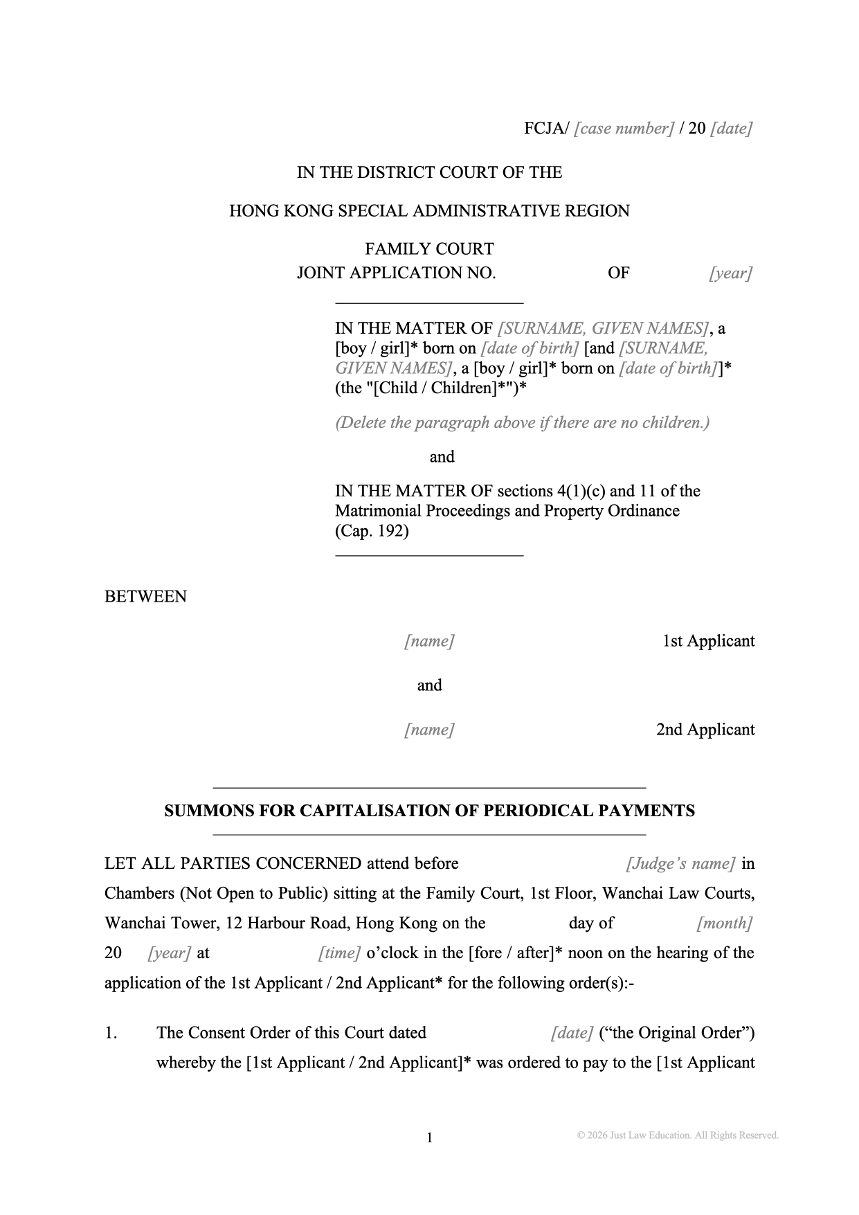 Form SUM-14: Summons — Convert Maintenance into a Lump Sum (JA)