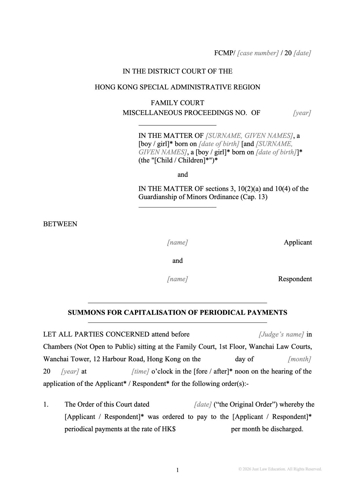 Form SUM-16: Summons — Convert Maintenance into a Lump Sum (Unmarried)