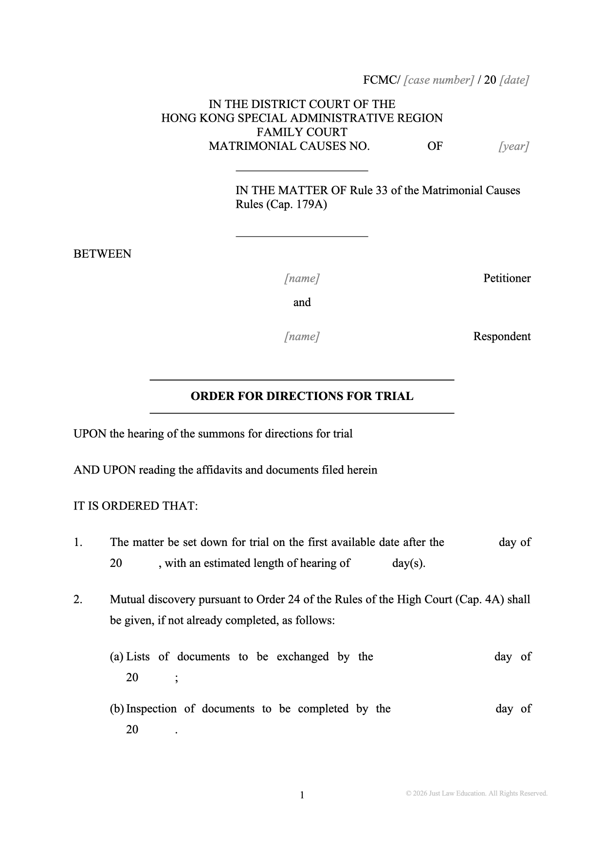 Form DO-45: Directions (Matrimonial)