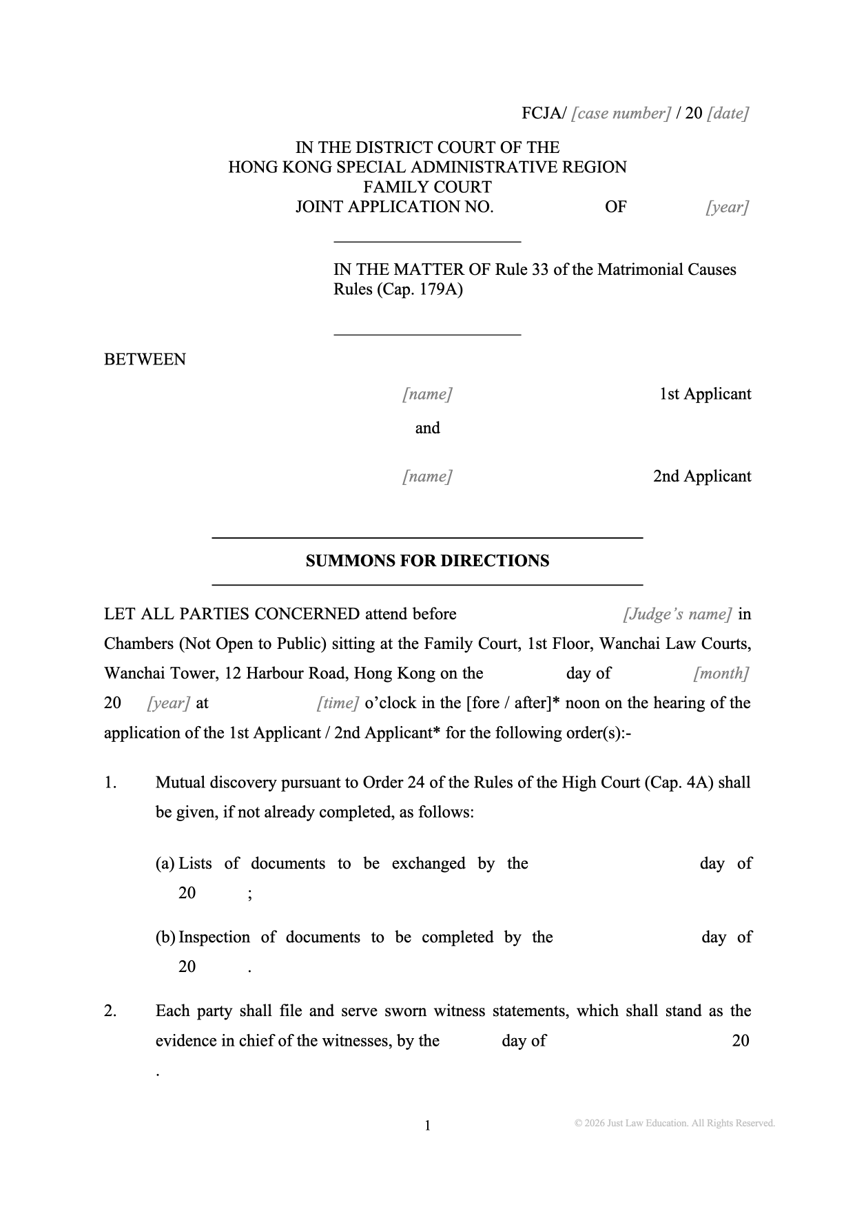 Form SUM-31: Summons — Directions (JA)