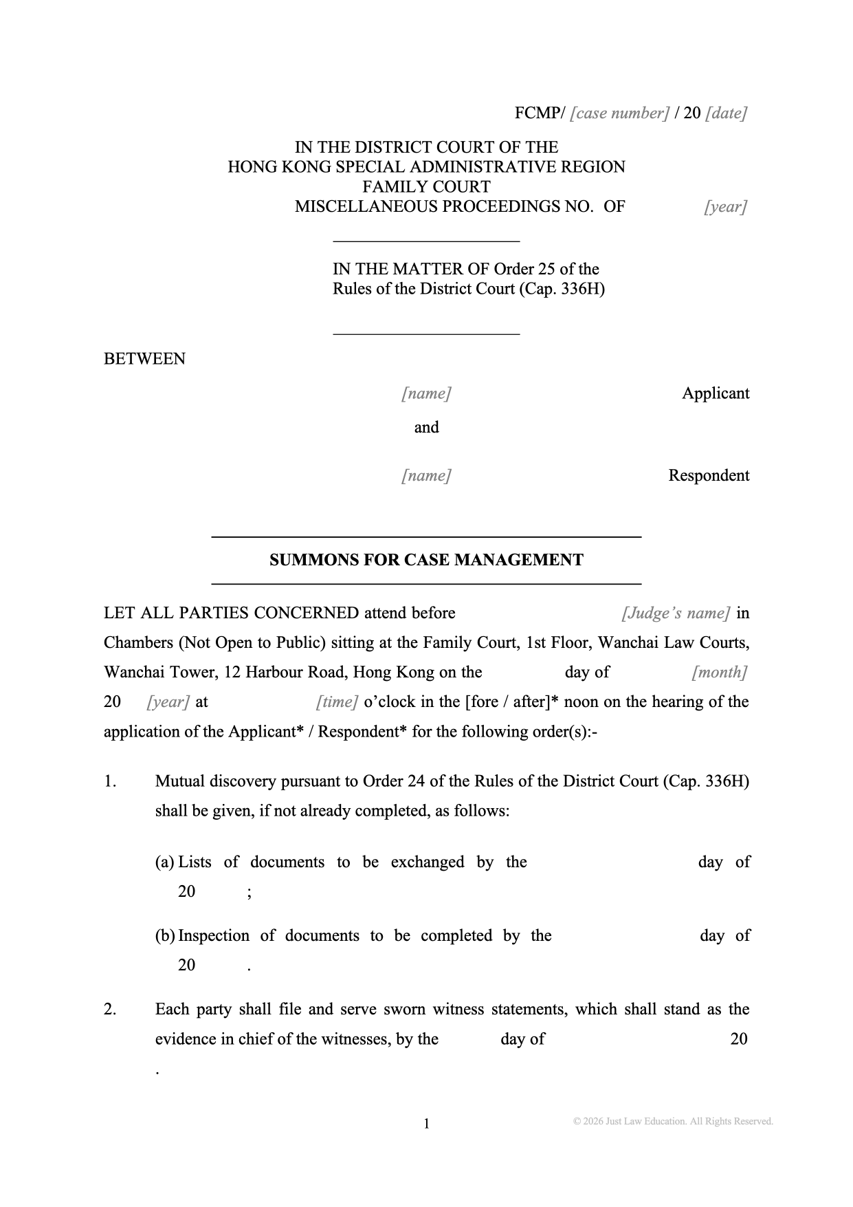 Form SUM-33: Summons — Directions (Unmarried)