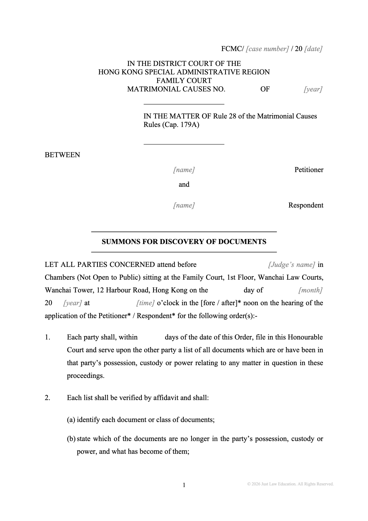 Form SUM-35: Summons — Discovery (Matrimonial)