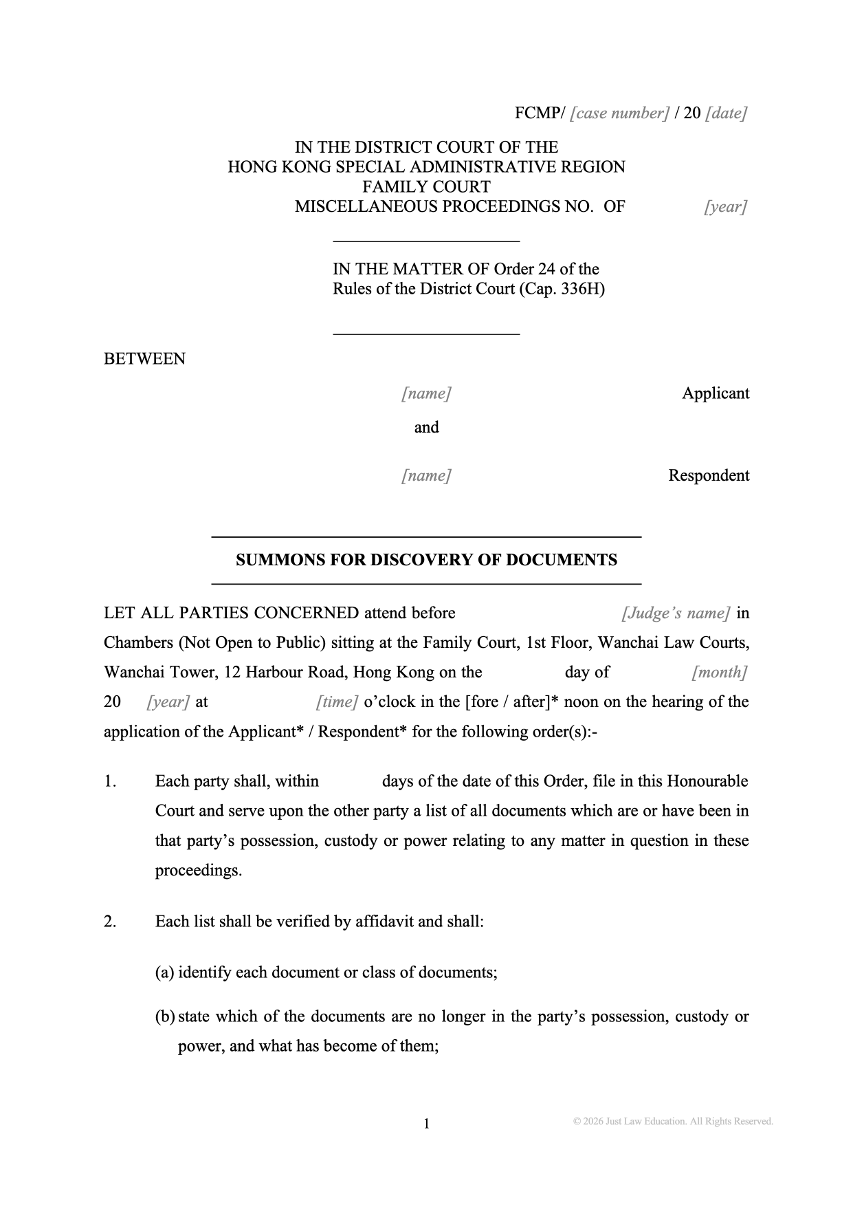 Form SUM-36: Summons — Discovery (Unmarried)