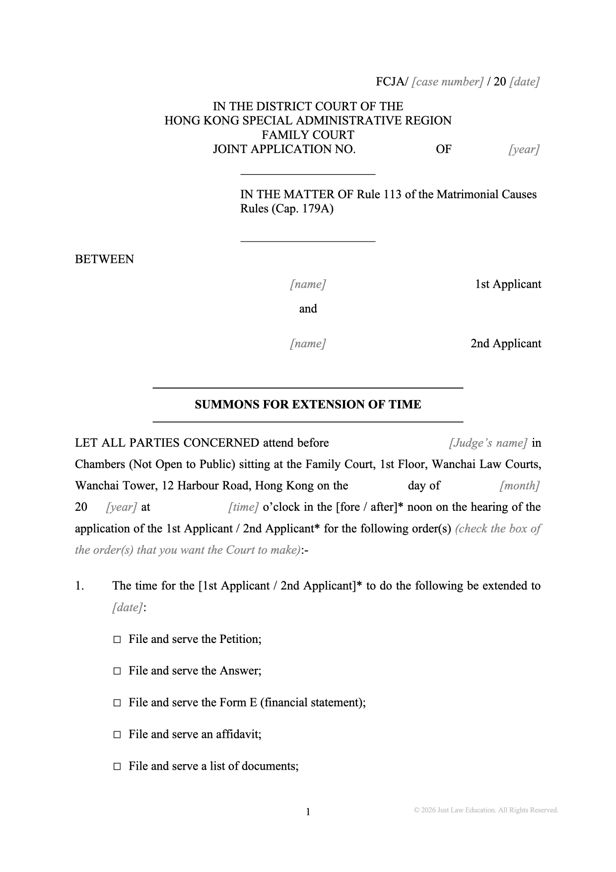 Form SUM-37: Summons — Extension of Time (JA)