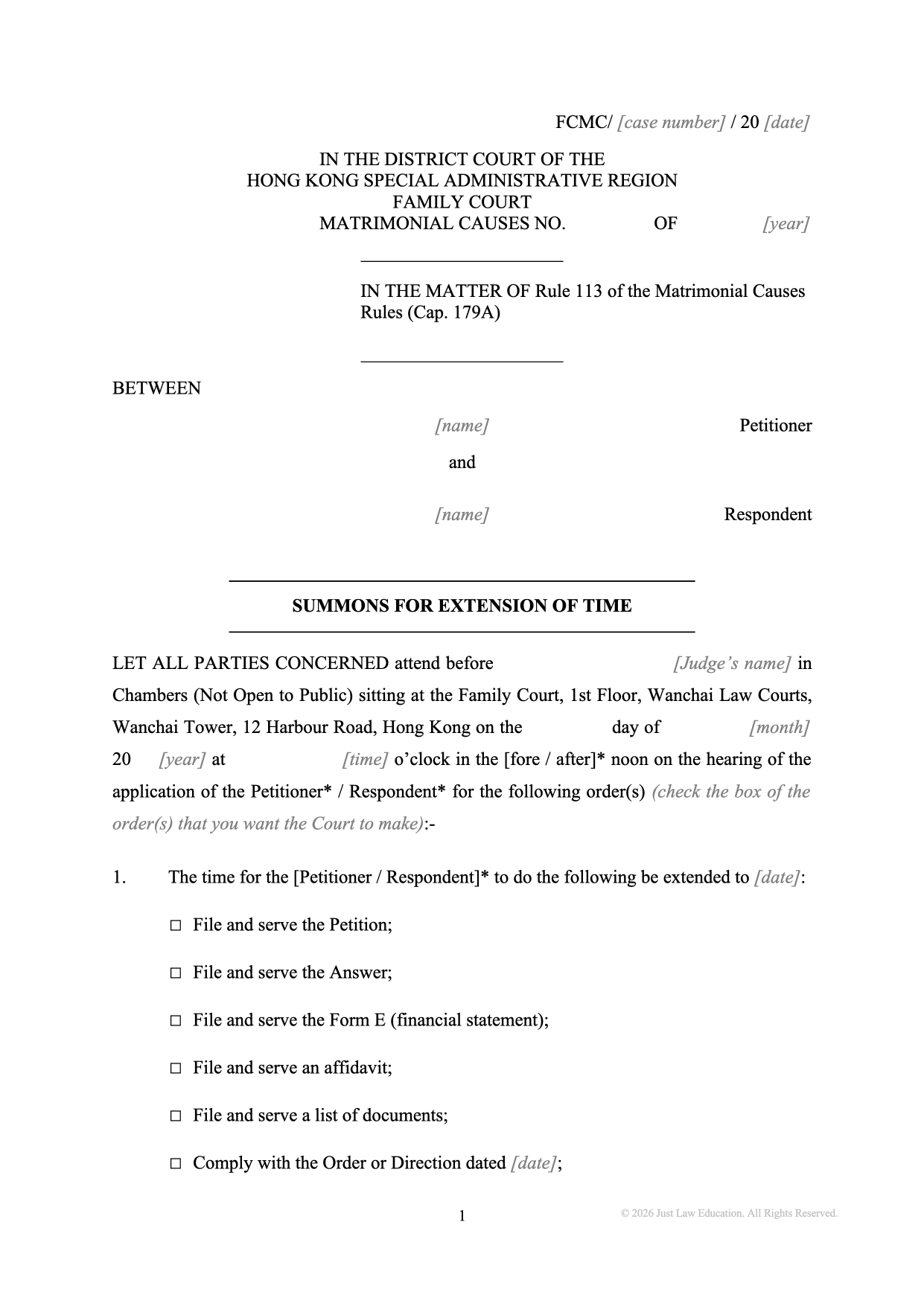 Form SUM-38: Summons — Extension of Time (Matrimonial)