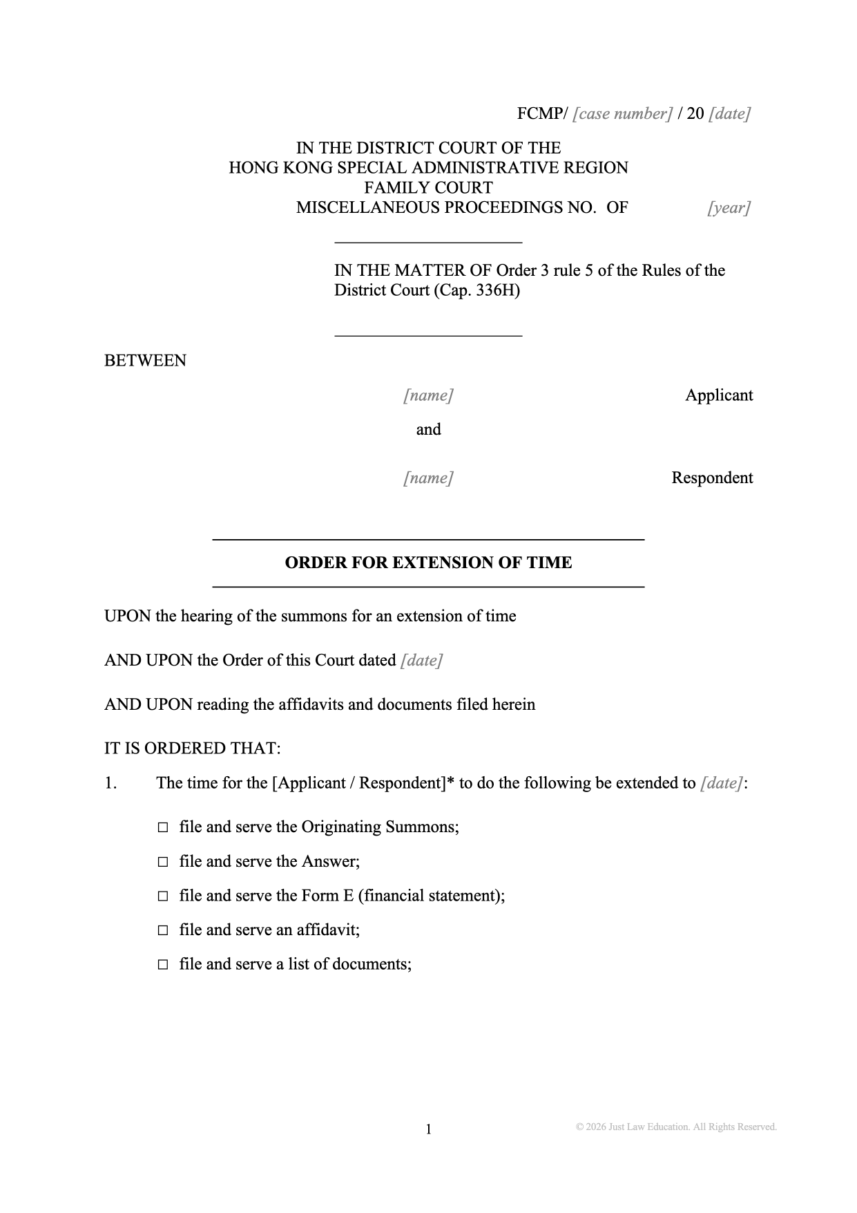 Form DO-52: Extension of Time (Unmarried)