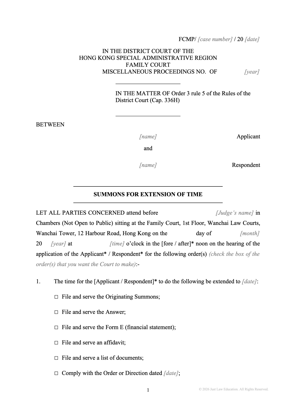 Form SUM-39: Summons — Extension of Time (Unmarried)