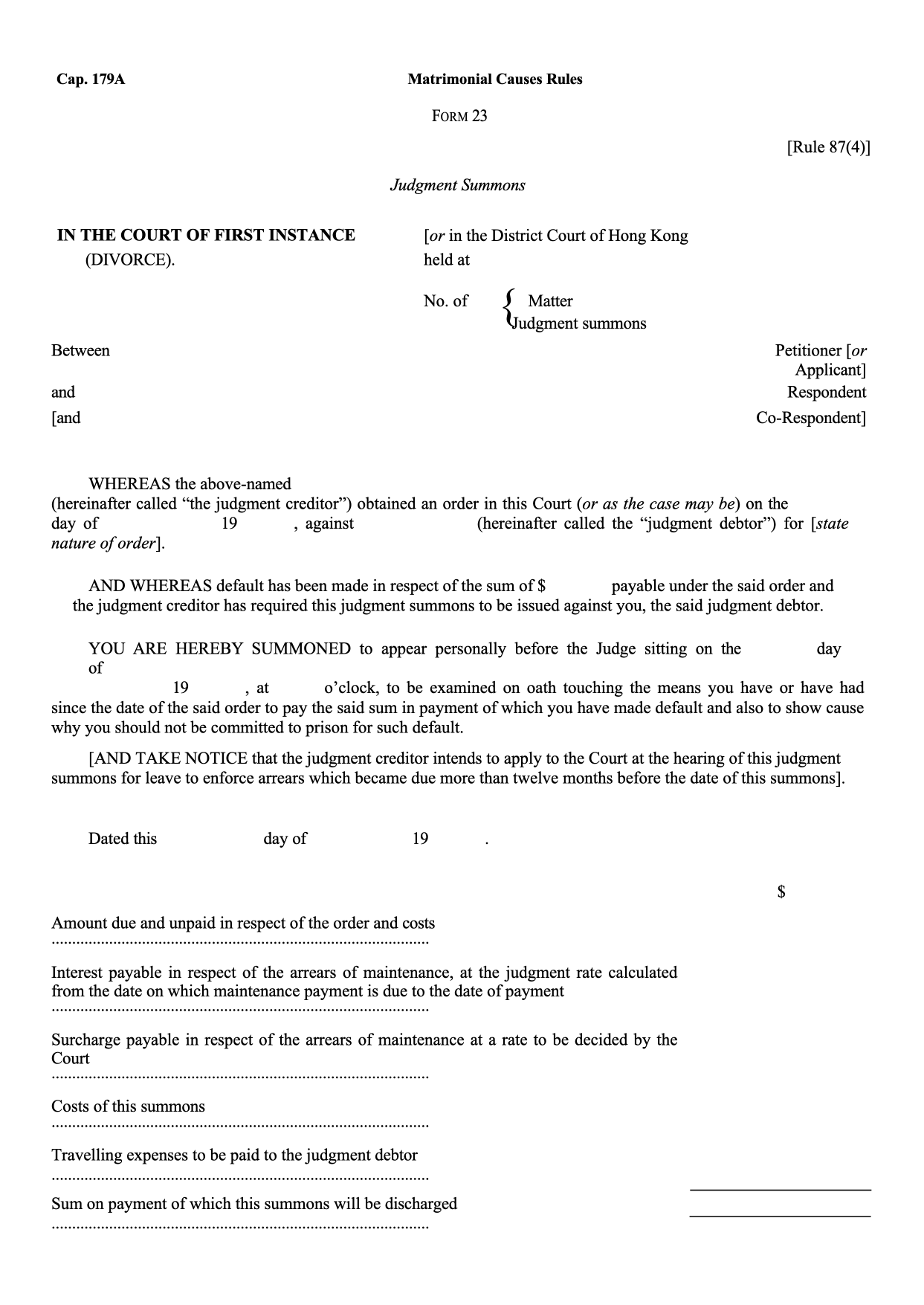Form 23: Judgment Summons