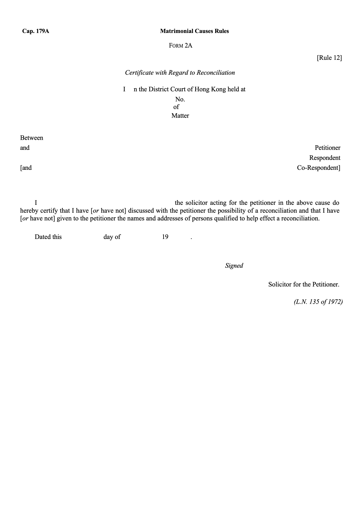 Form 2A: Certificate with Regard to Reconciliation