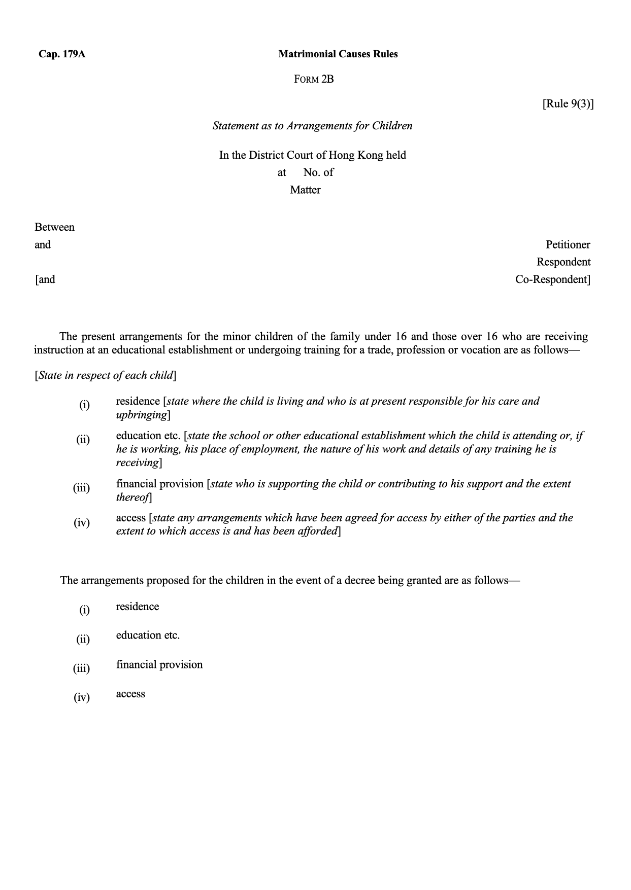 Form 2B: Statement as to Arrangements for Children