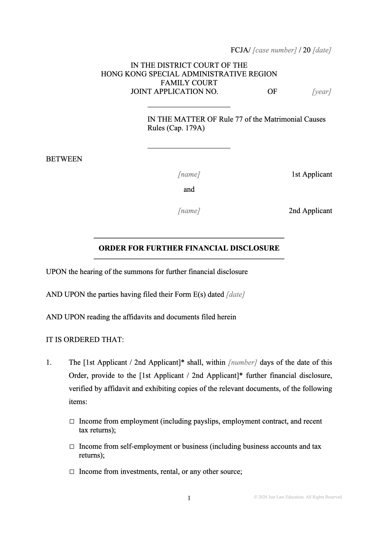 Form DO-30: Further Financial Disclosure (JA)