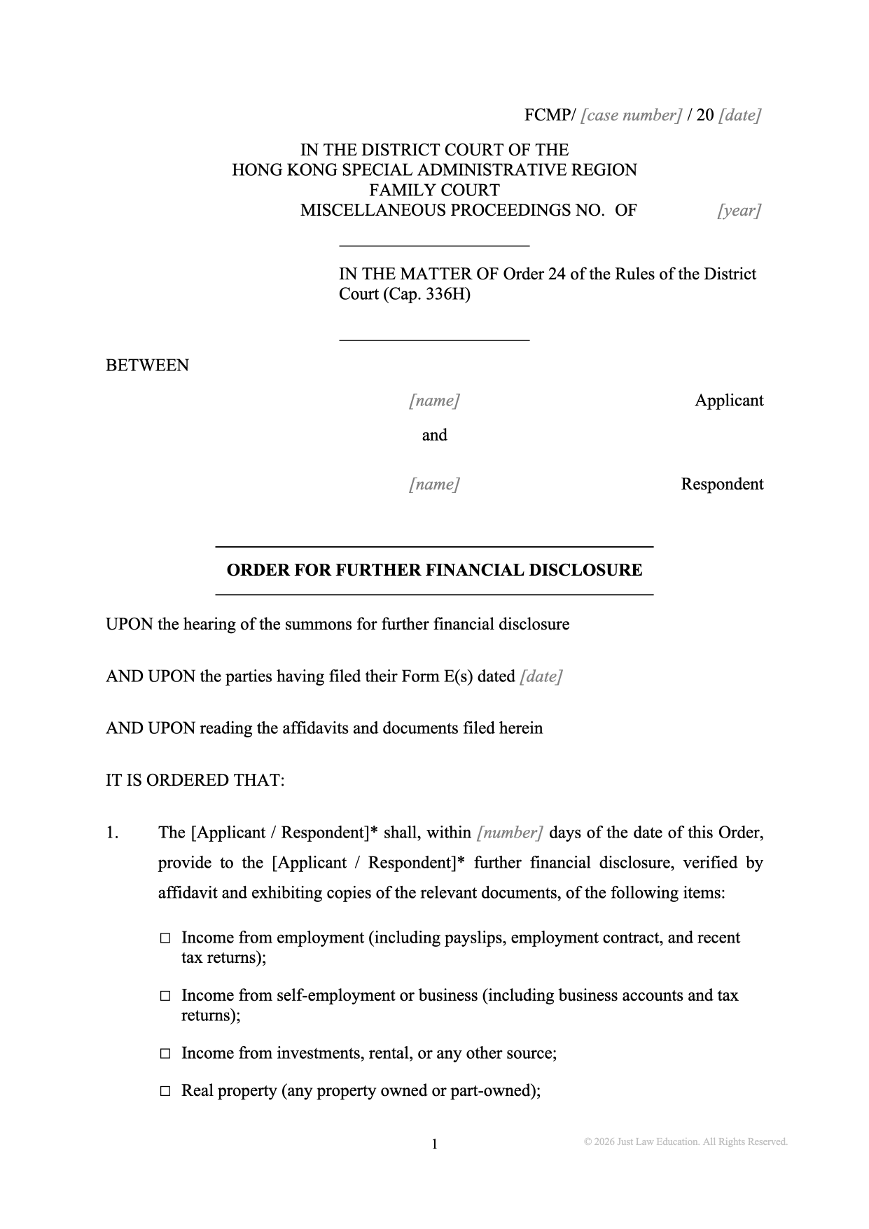 Form DO-32: Further Financial Disclosure (Unmarried)