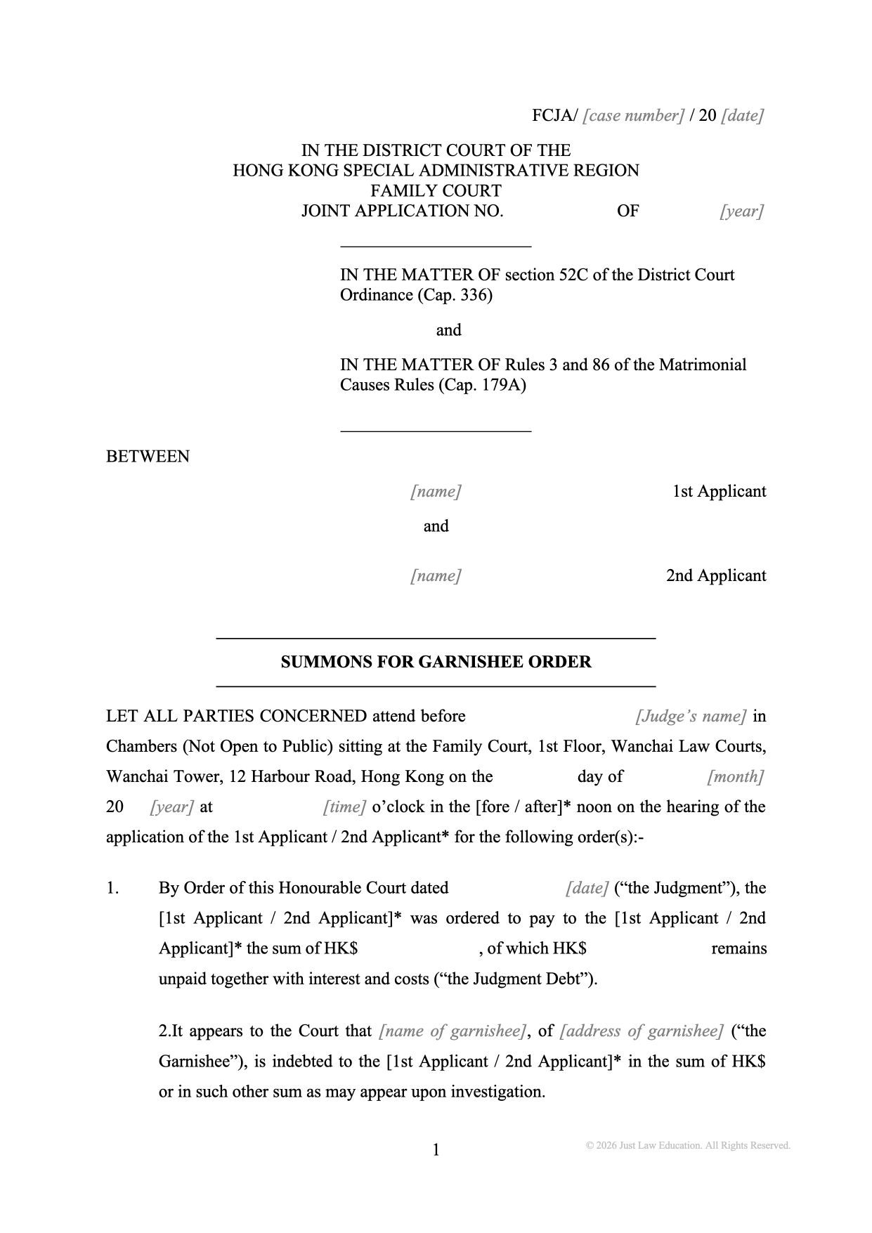 Form SUM-55: Summons — Garnishment Order (JA)