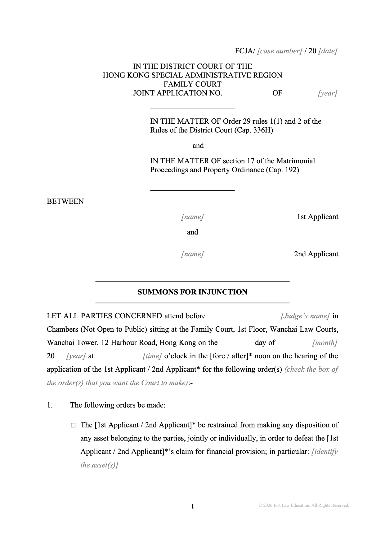 Form SUM-40: Summons — Injunction (JA)