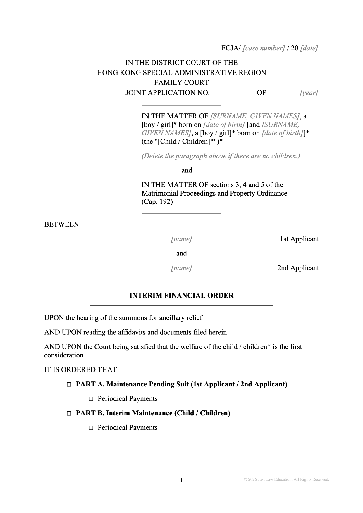 Form DO-33: Interim Financial Order (JA)