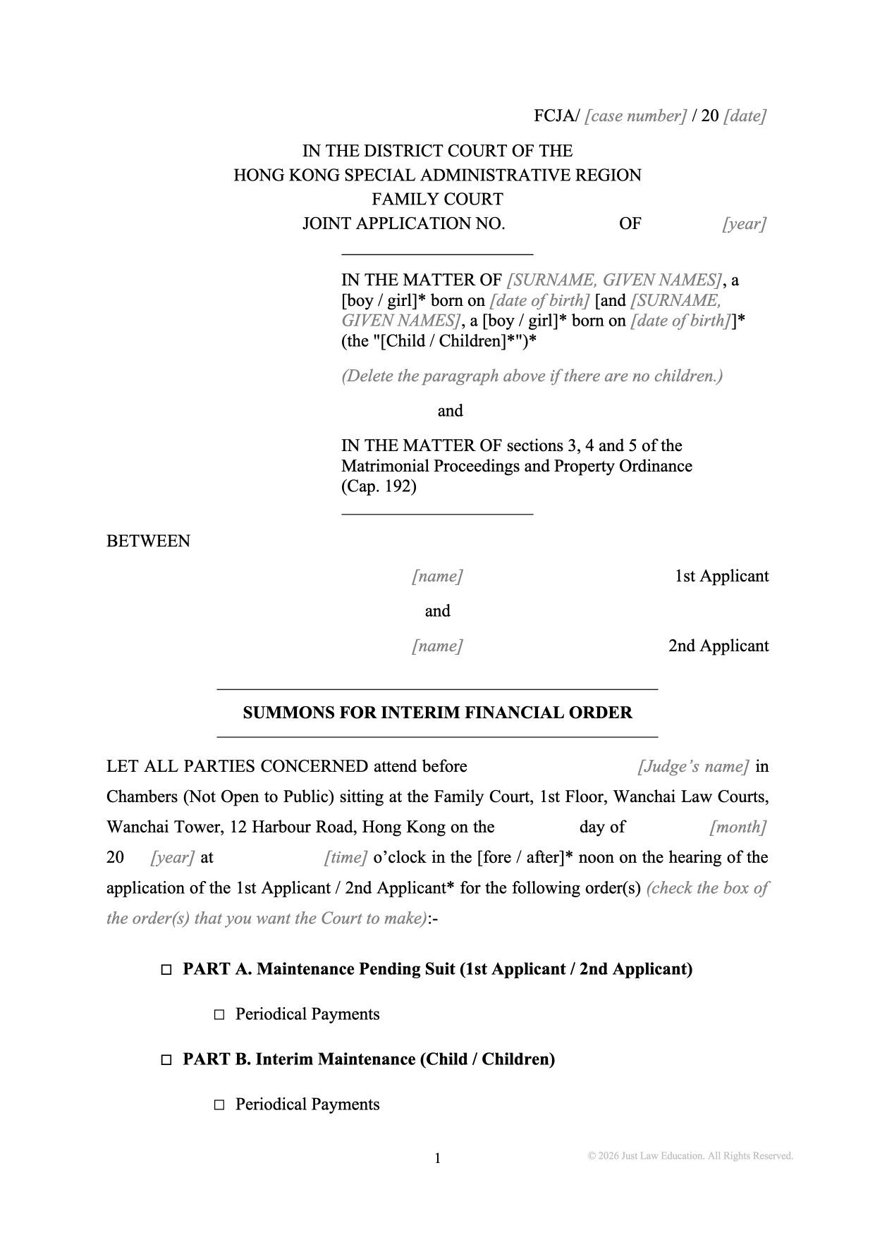 Form SUM-22: Summons — Interim Financial Order (JA)