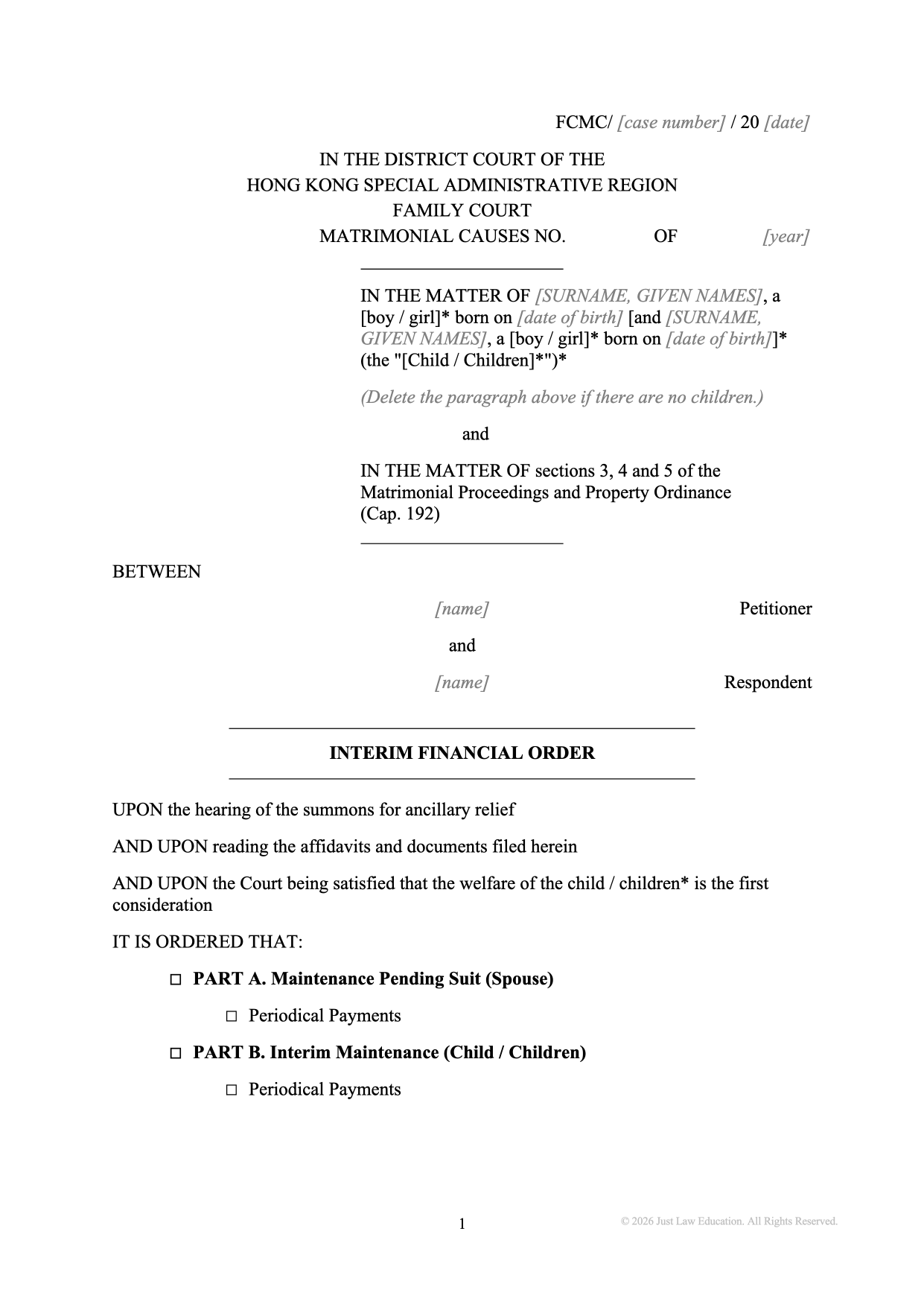 Form DO-34: Interim Financial Order (Matrimonial)