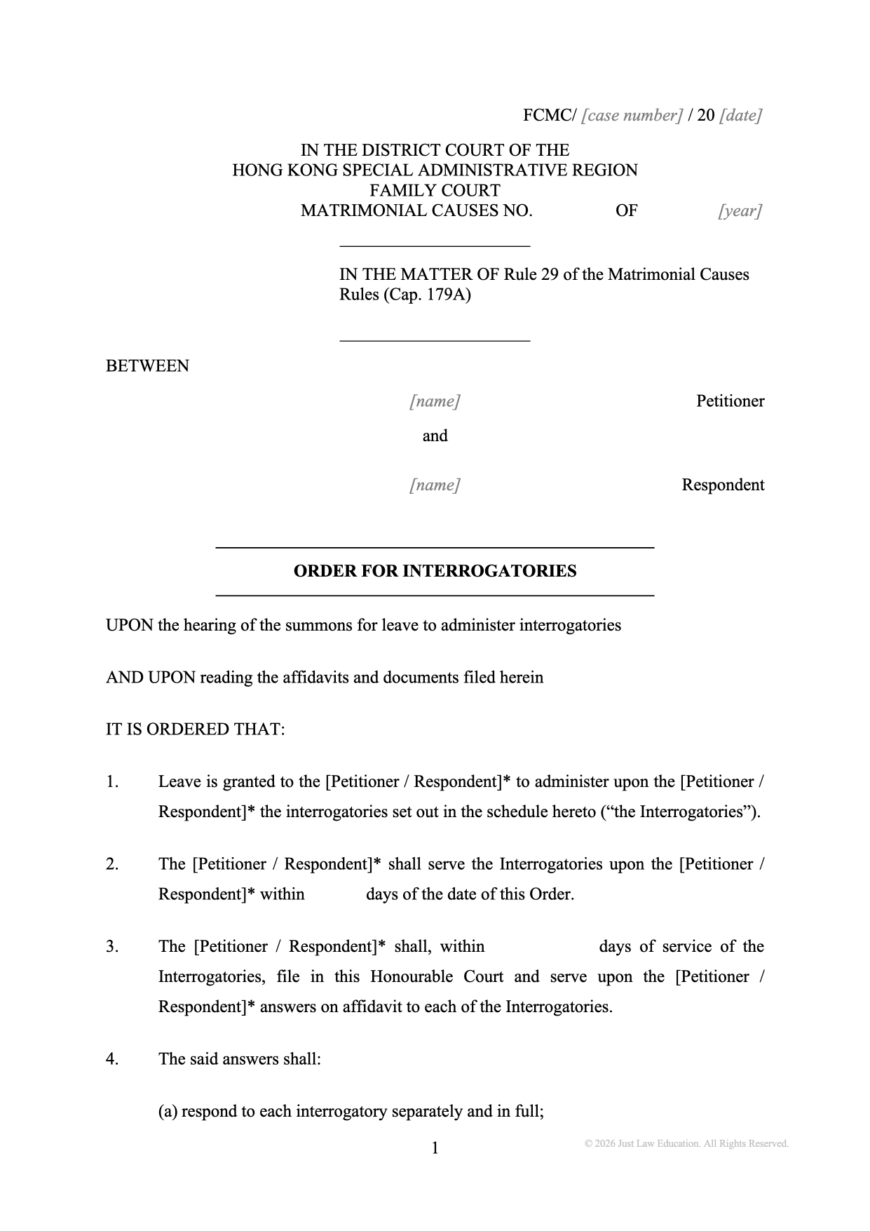 Form DO-57: Interrogatories (Matrimonial)