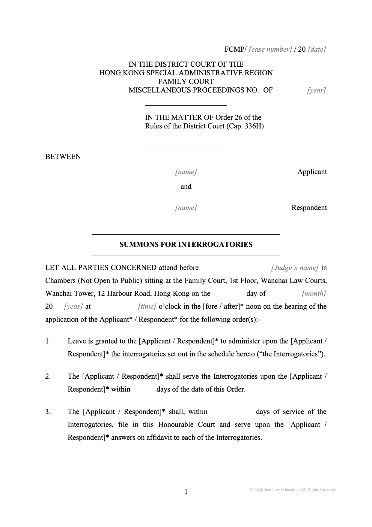 Form SUM-45: Summons — Interrogatories (Unmarried)