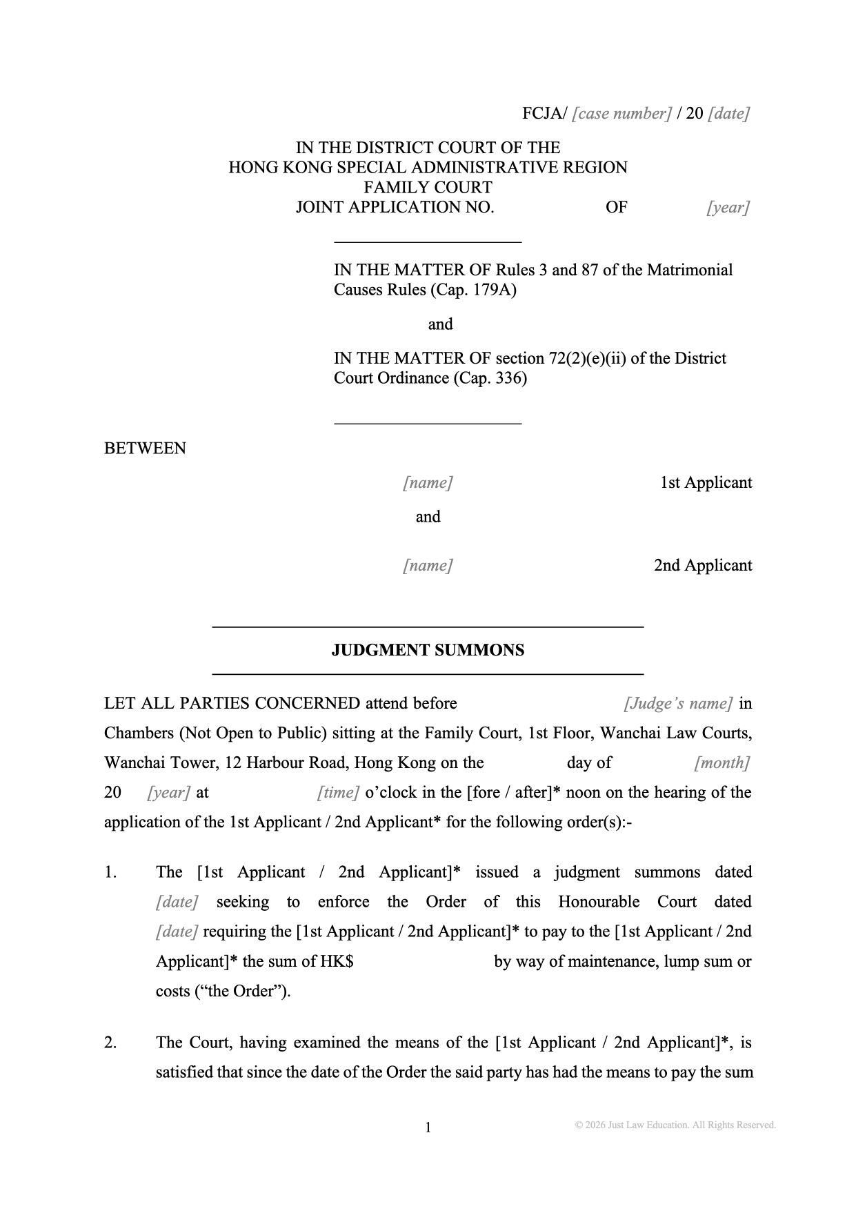 Form SUM-58: Summons — Judgment Summons (Committal) (JA)