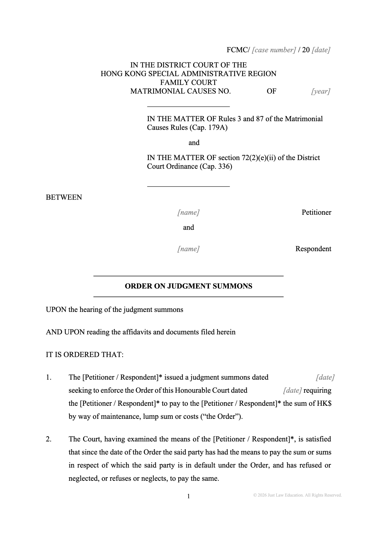 Form DO-72: Judgment Summons (Committal) (Matrimonial)