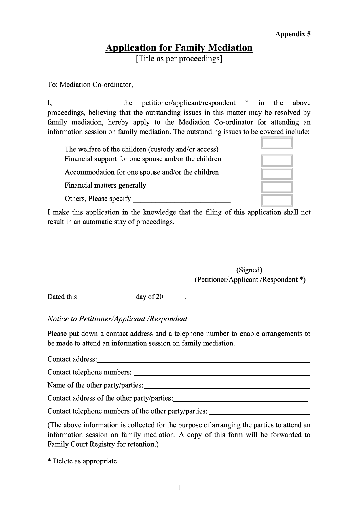 Form MED-05: Application for Family Mediation (Appendix 5)