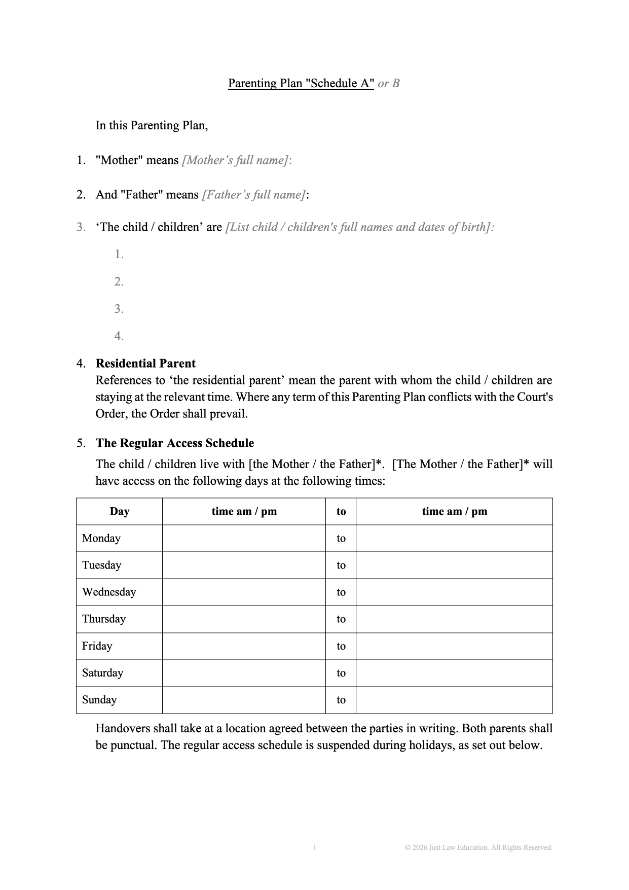 Form DO-92: Parenting Plan
