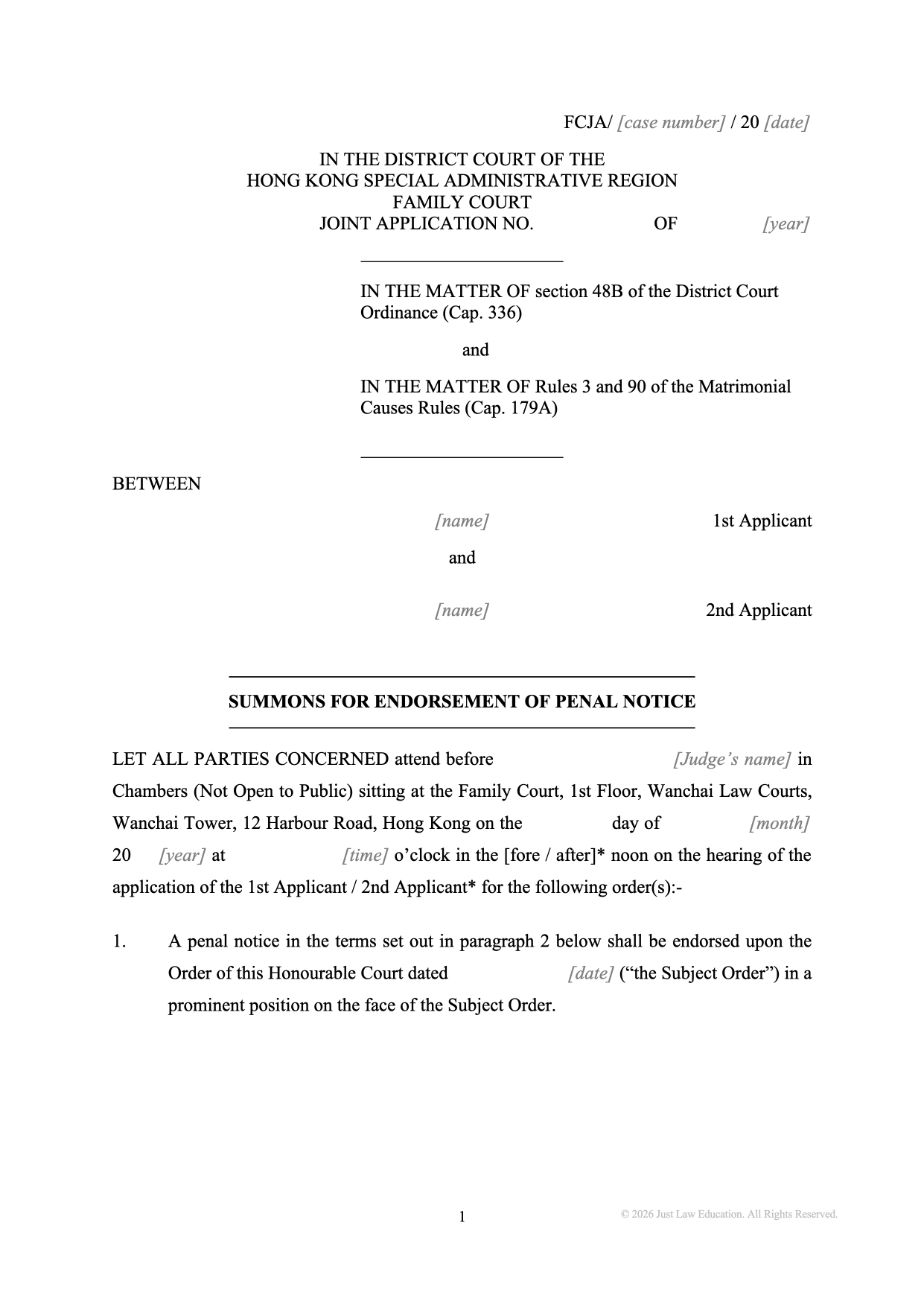 Form SUM-61: Summons — Penal Notice (JA)