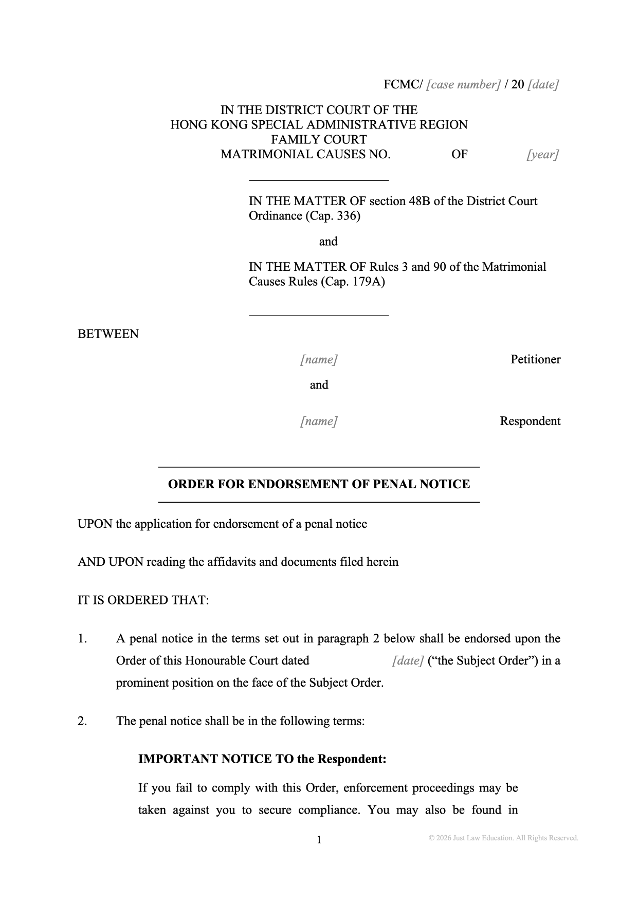 Form DO-75: Penal Notice (Matrimonial)