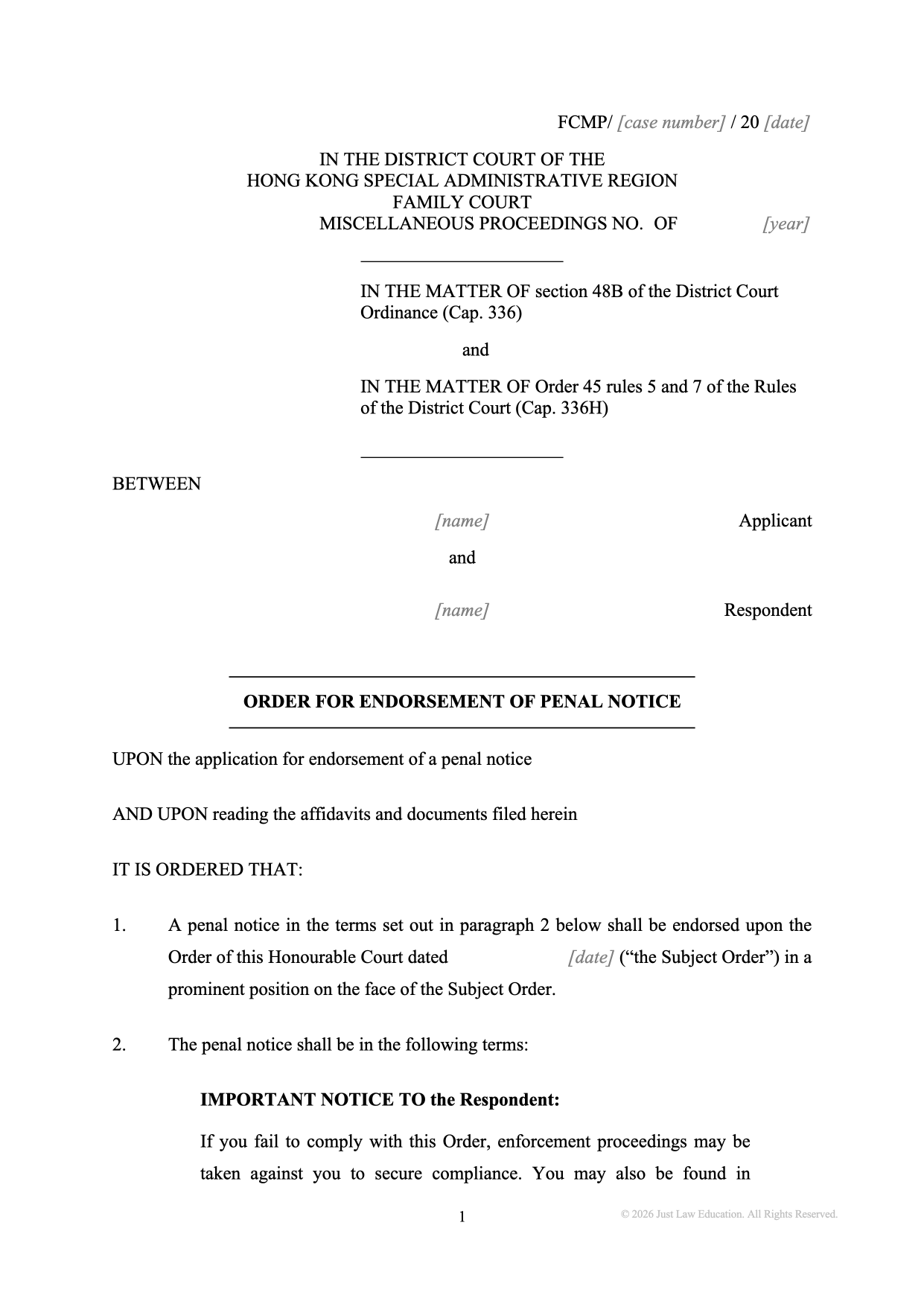 Form DO-76: Penal Notice (Unmarried)