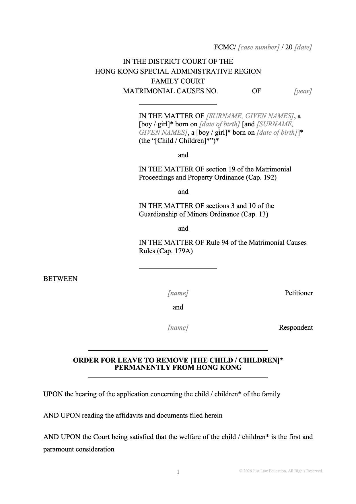 Form DO-10: Permission to Remove a Child Permanently (Matrimonial)