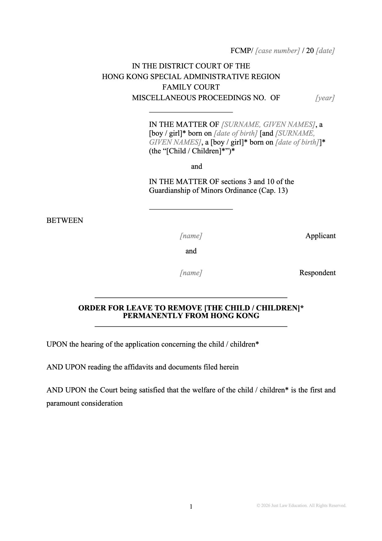 Form DO-11: Permission to Remove a Child Permanently (Unmarried)