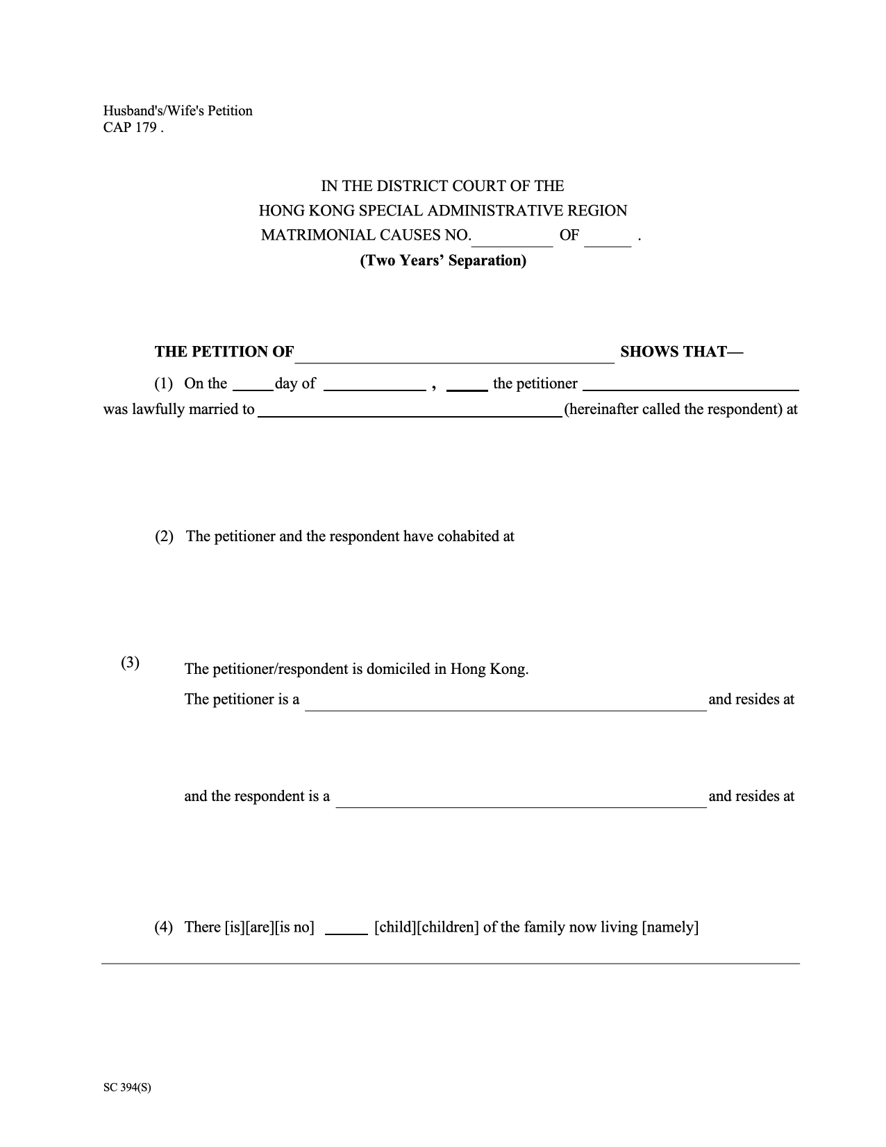 Form PET-02: Petition — Two Years' Separation (Form 2)