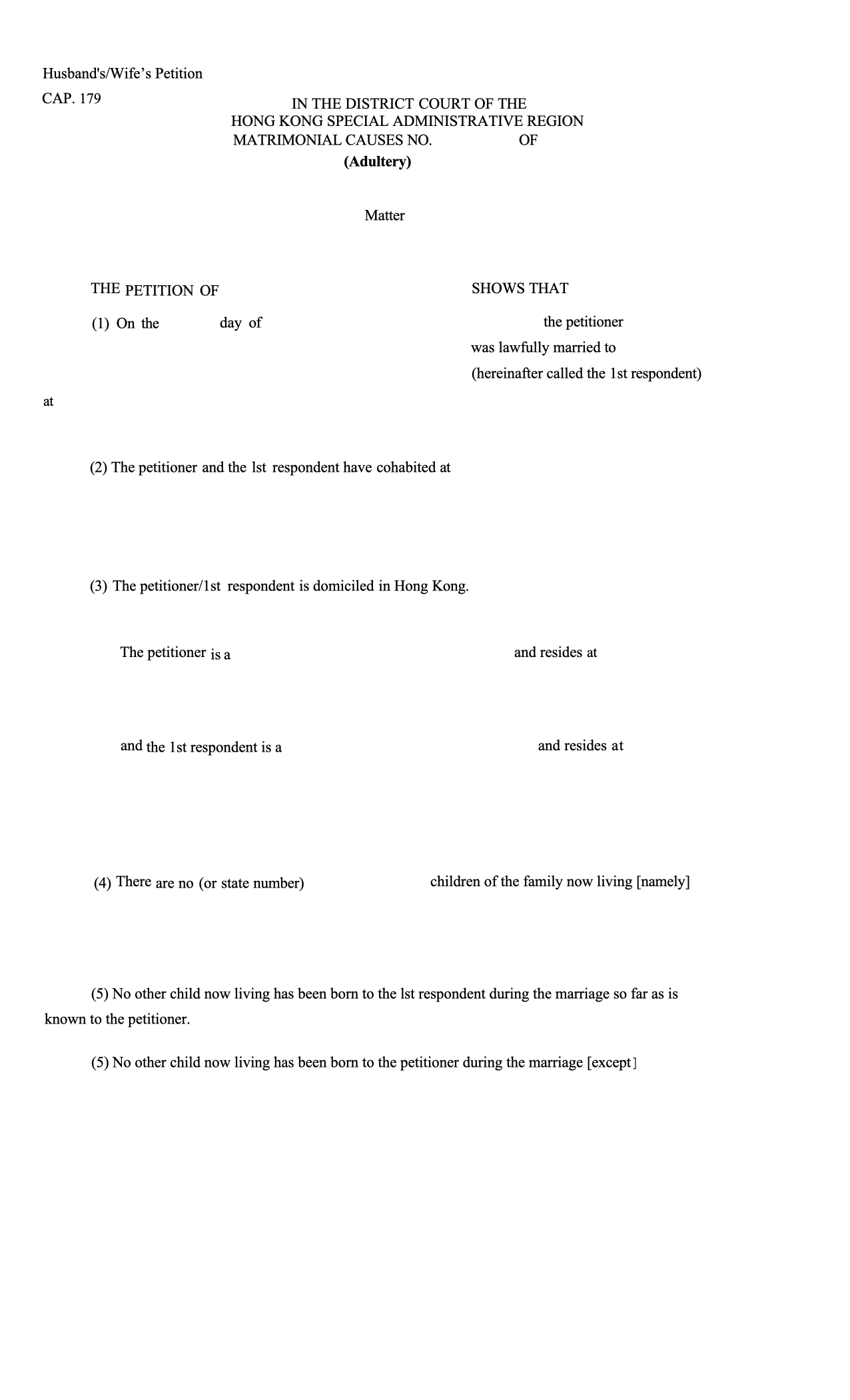 Form PET-03: Petition — Adultery (Form 2)