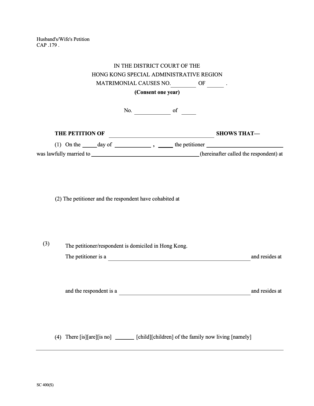 Form PET-05: Petition — One Year Separation with Consent (Form 2)