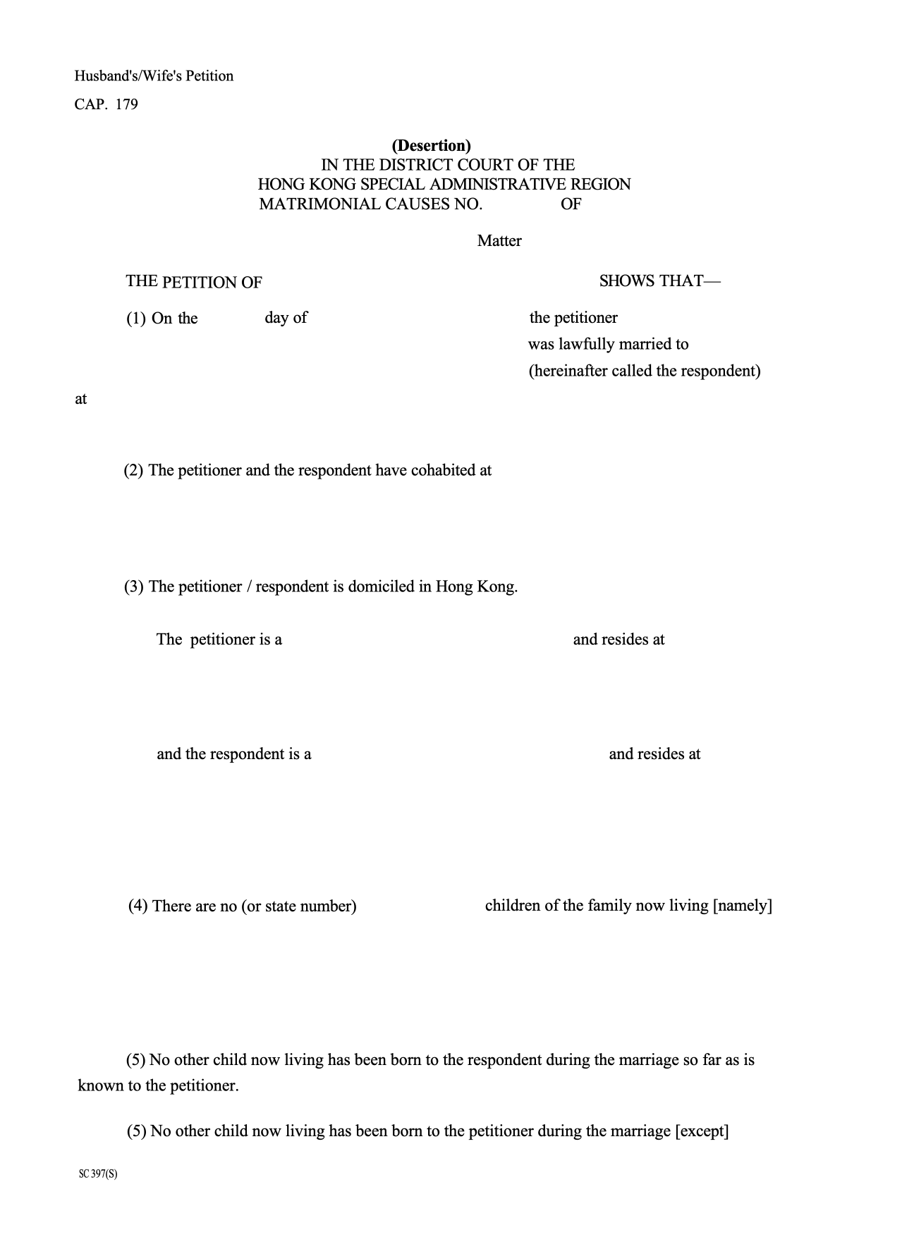 Form PET-06: Petition — Desertion (Form 2)