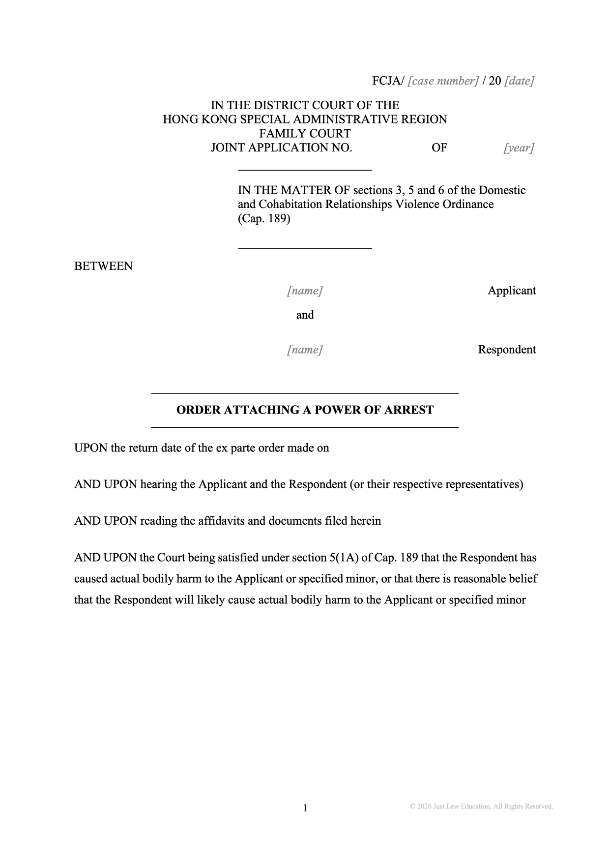 Form DO-86: Power of Arrest (JA)