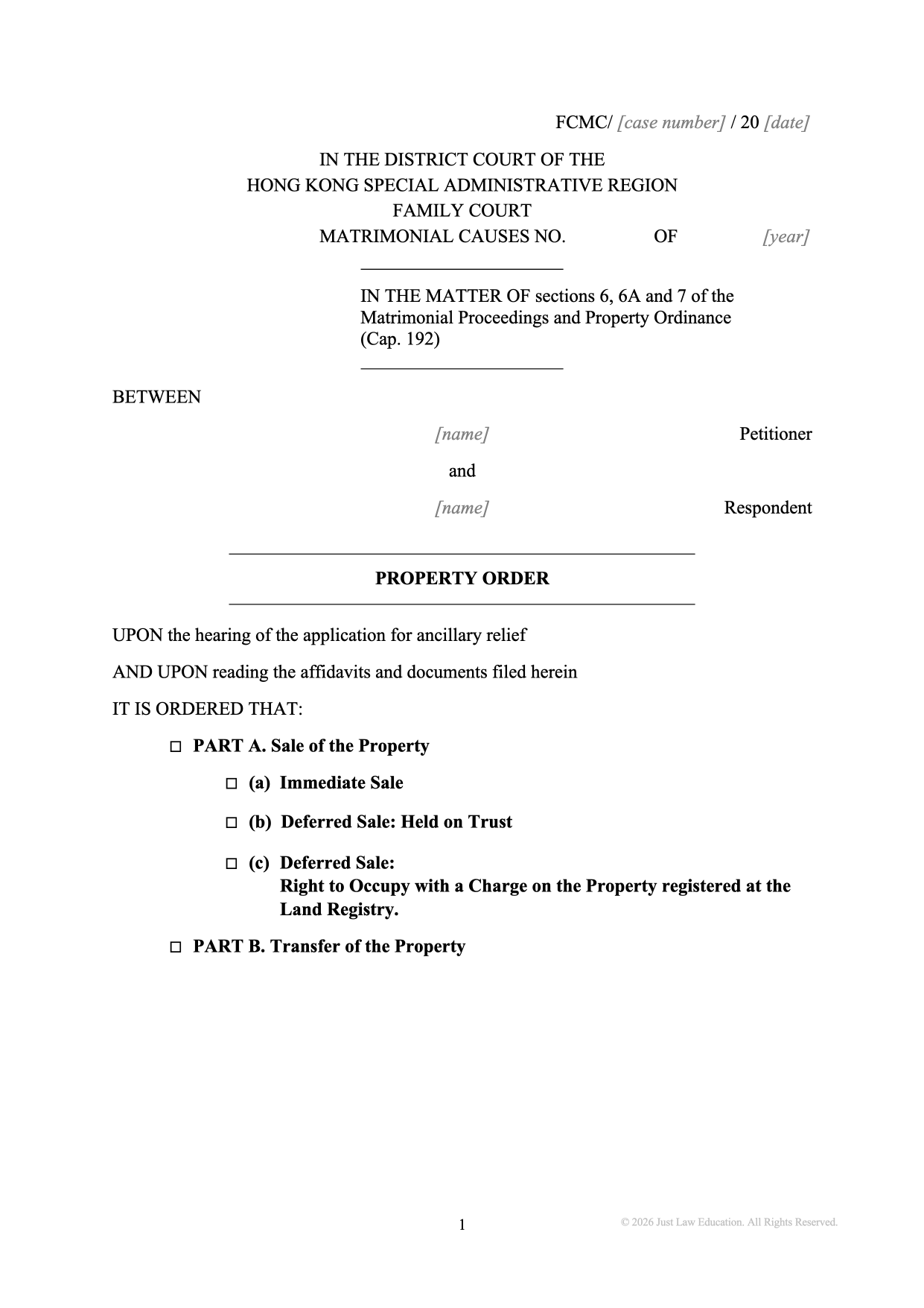 Form DO-43: Property Order (Matrimonial)