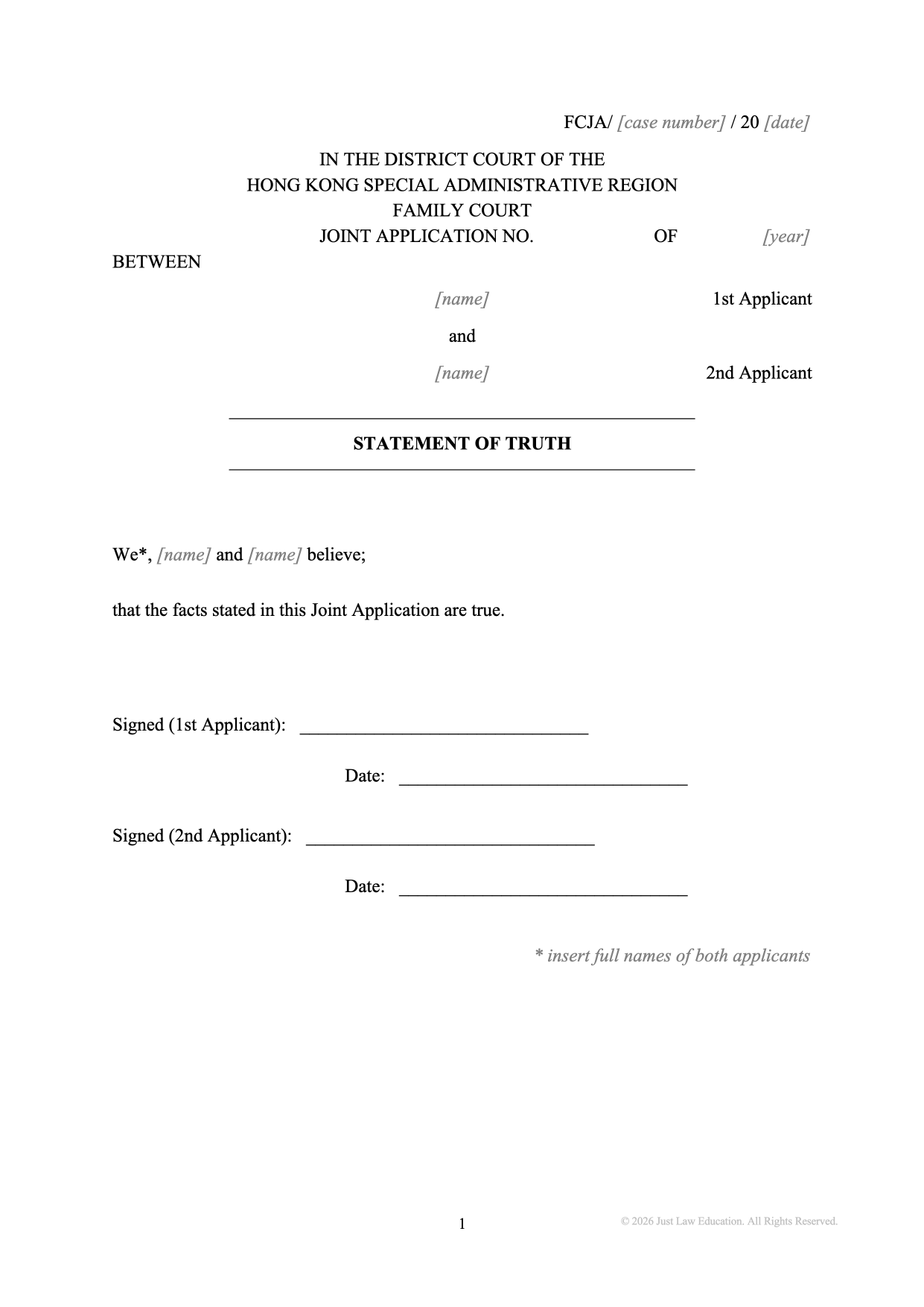 Form MISC-03: Statement of Truth (Joint Application)